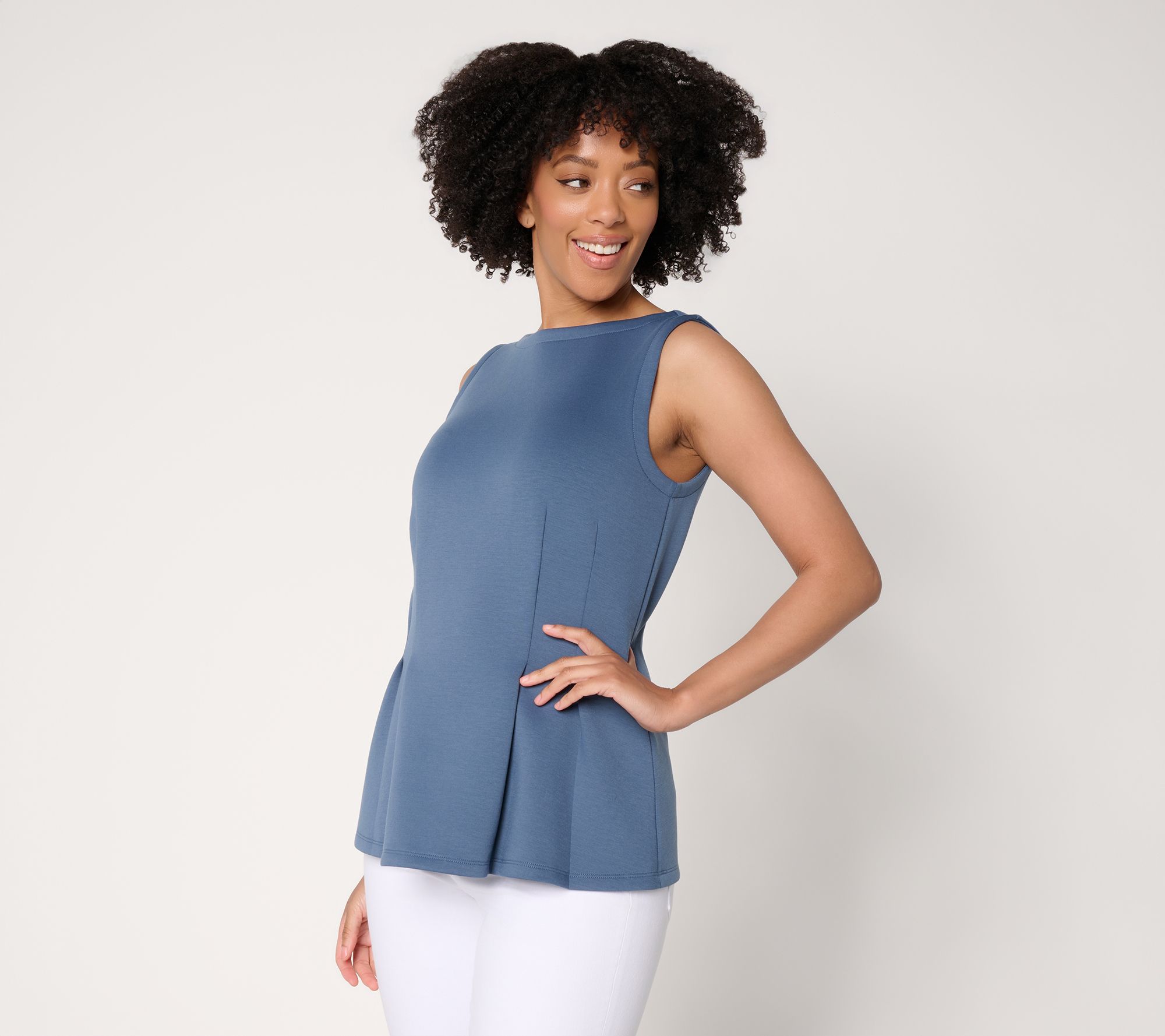 BEAUTIFUL by Lawrence Zarian Scuba Boat Neck Pleated Top