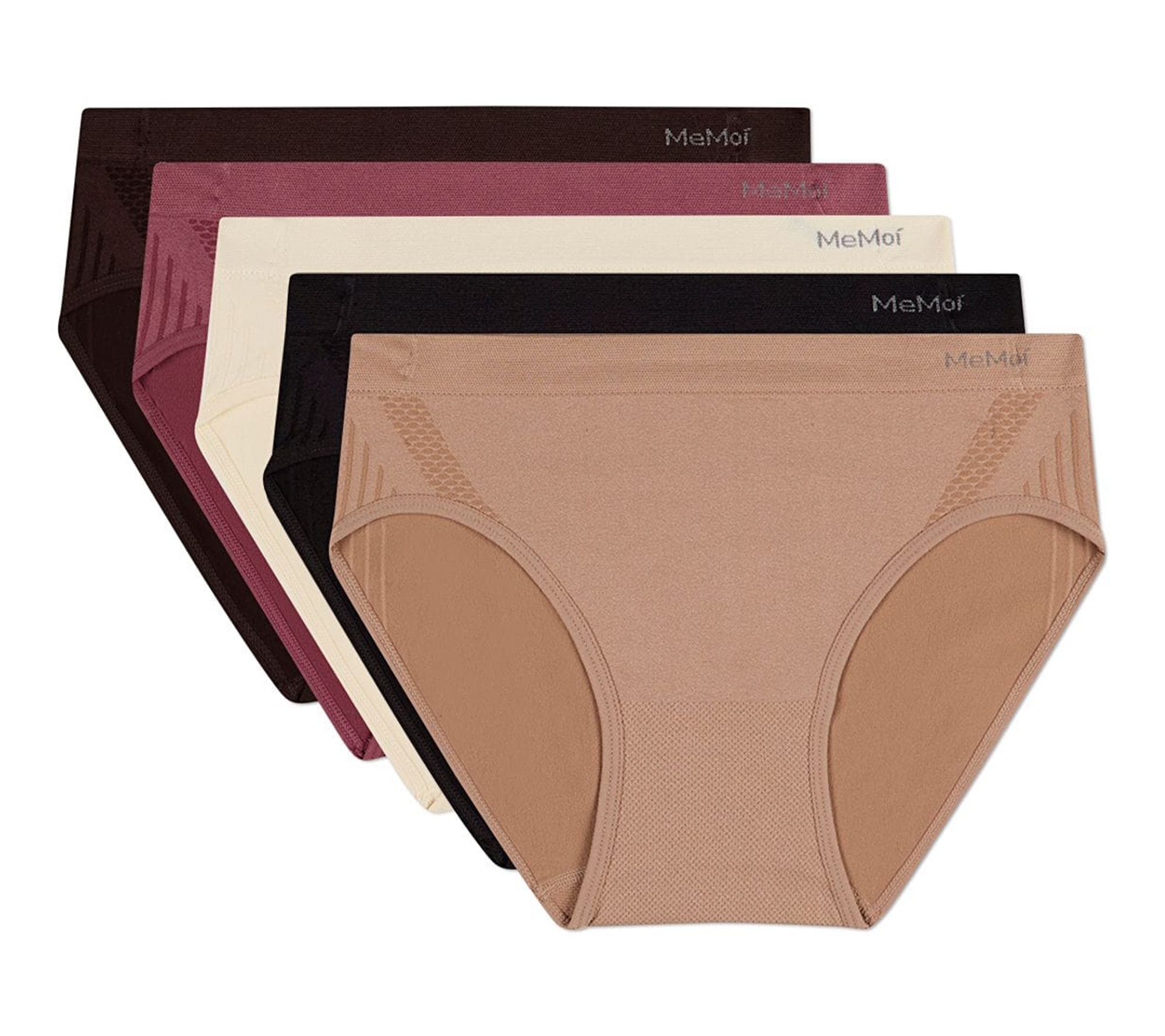 Memoi Women's Set of 5  Seamless Honeycomb-Pattern Hipsters