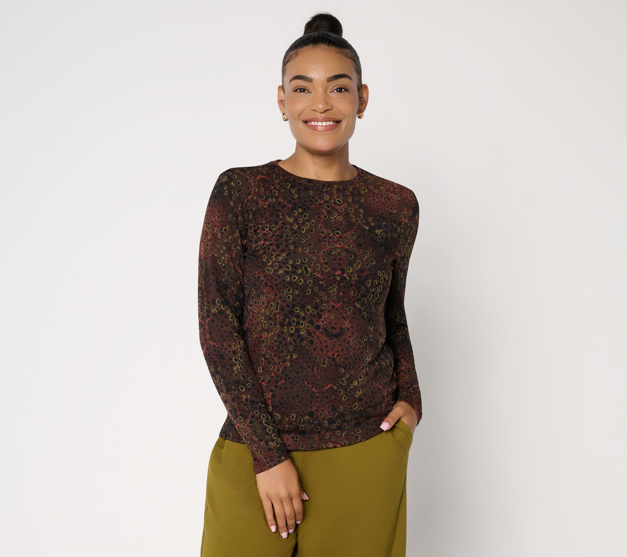 Carla Rockmore Collection Printed 3/4 Sleeve Knit Top