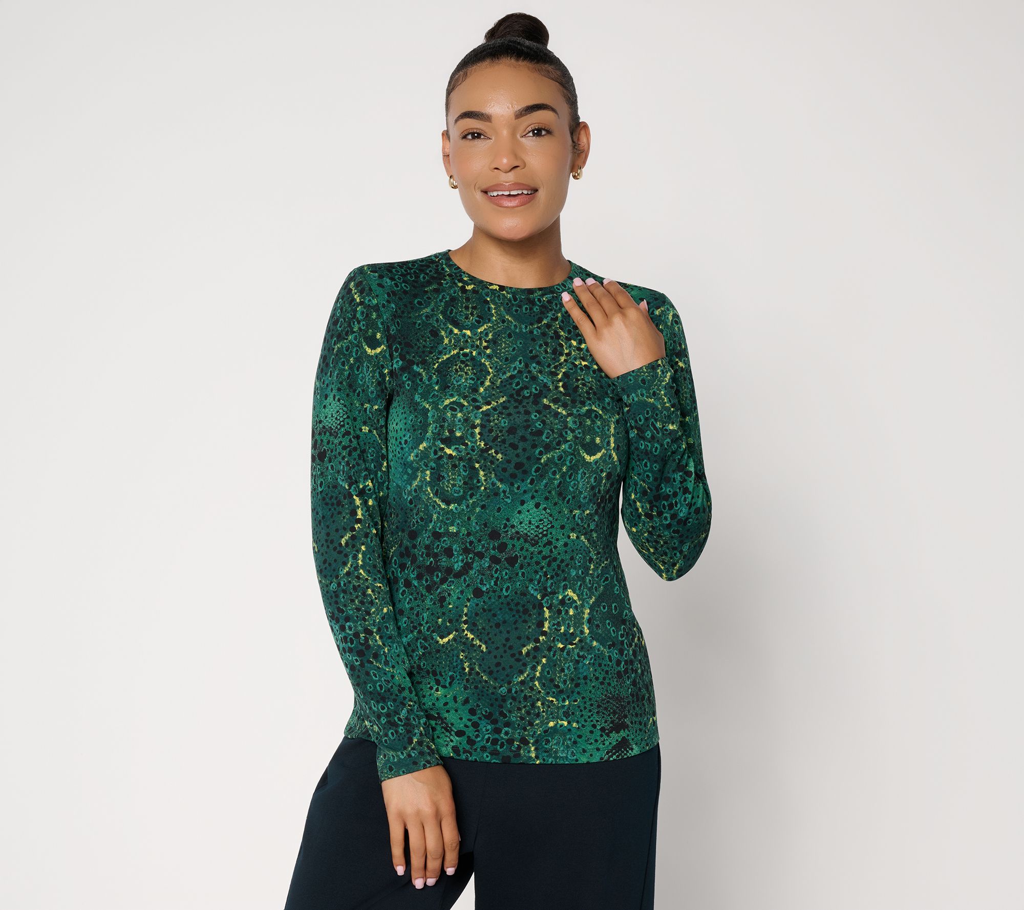 Carla Rockmore Collection Printed 3/4 Sleeve Knit Top