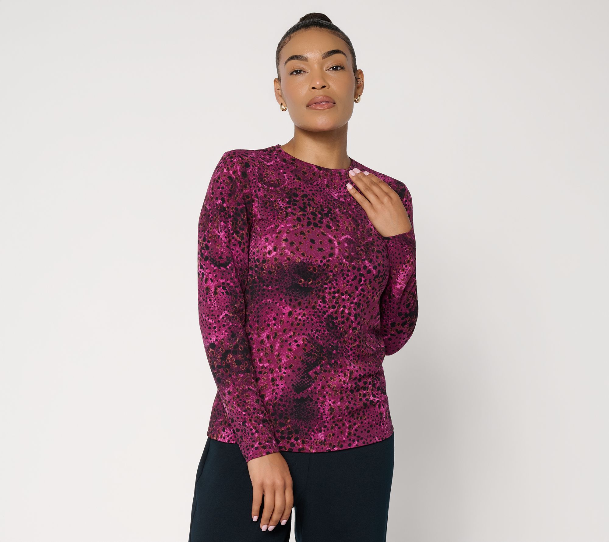 Carla Rockmore Collection Printed 3/4 Sleeve Knit Top