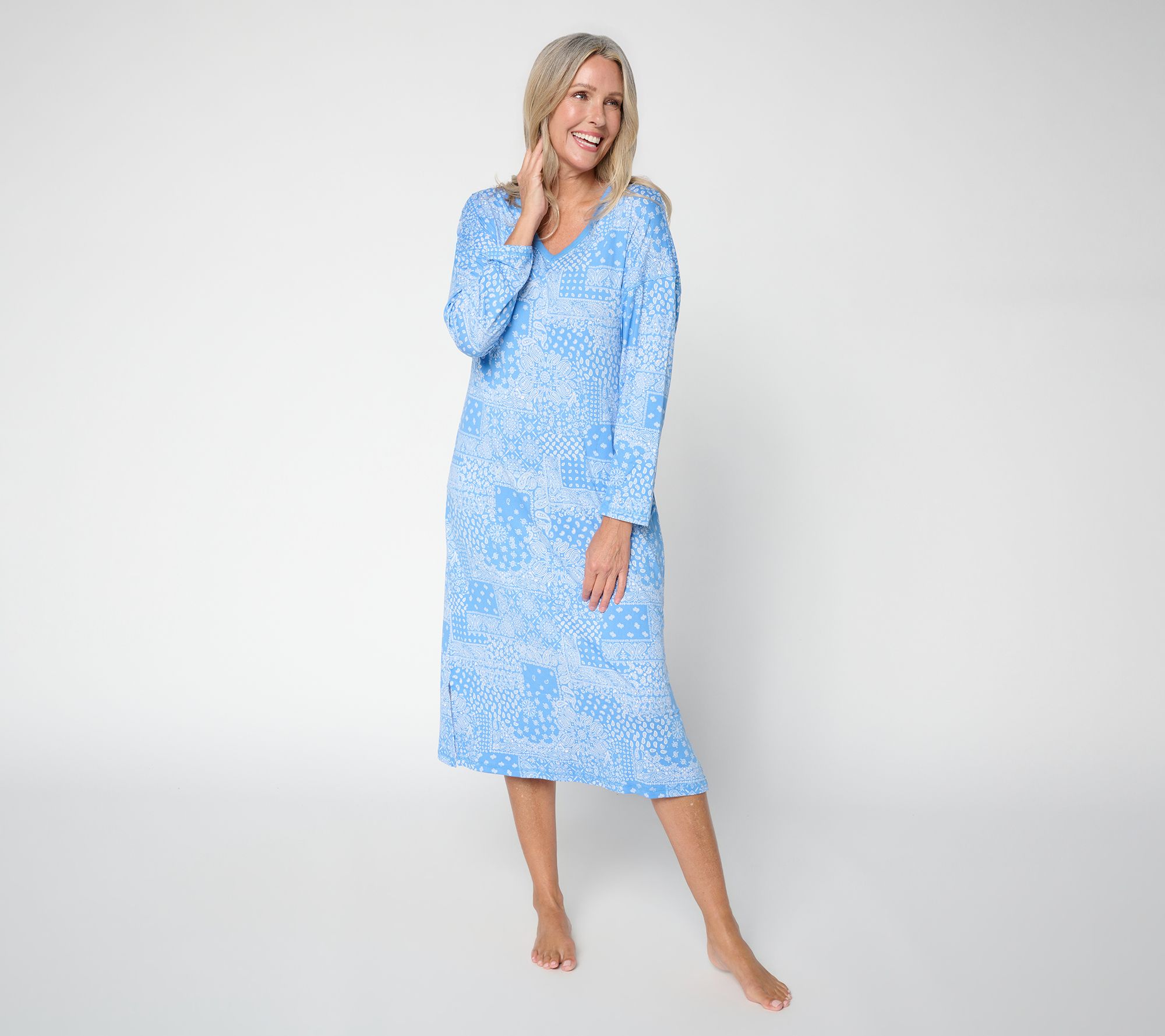  MUK LUKS 2Pk Cloud Knit Dropped Long Sleeve V-Neck Dresses