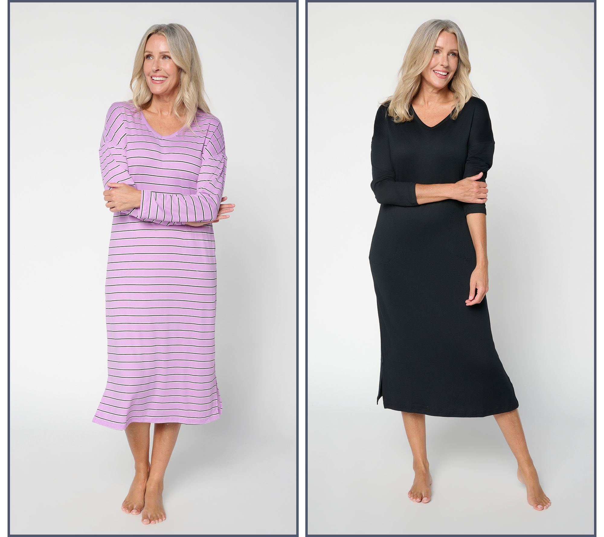 MUK LUKS 2Pk Cloud Knit Dropped Long Sleeve V-Neck Dresses