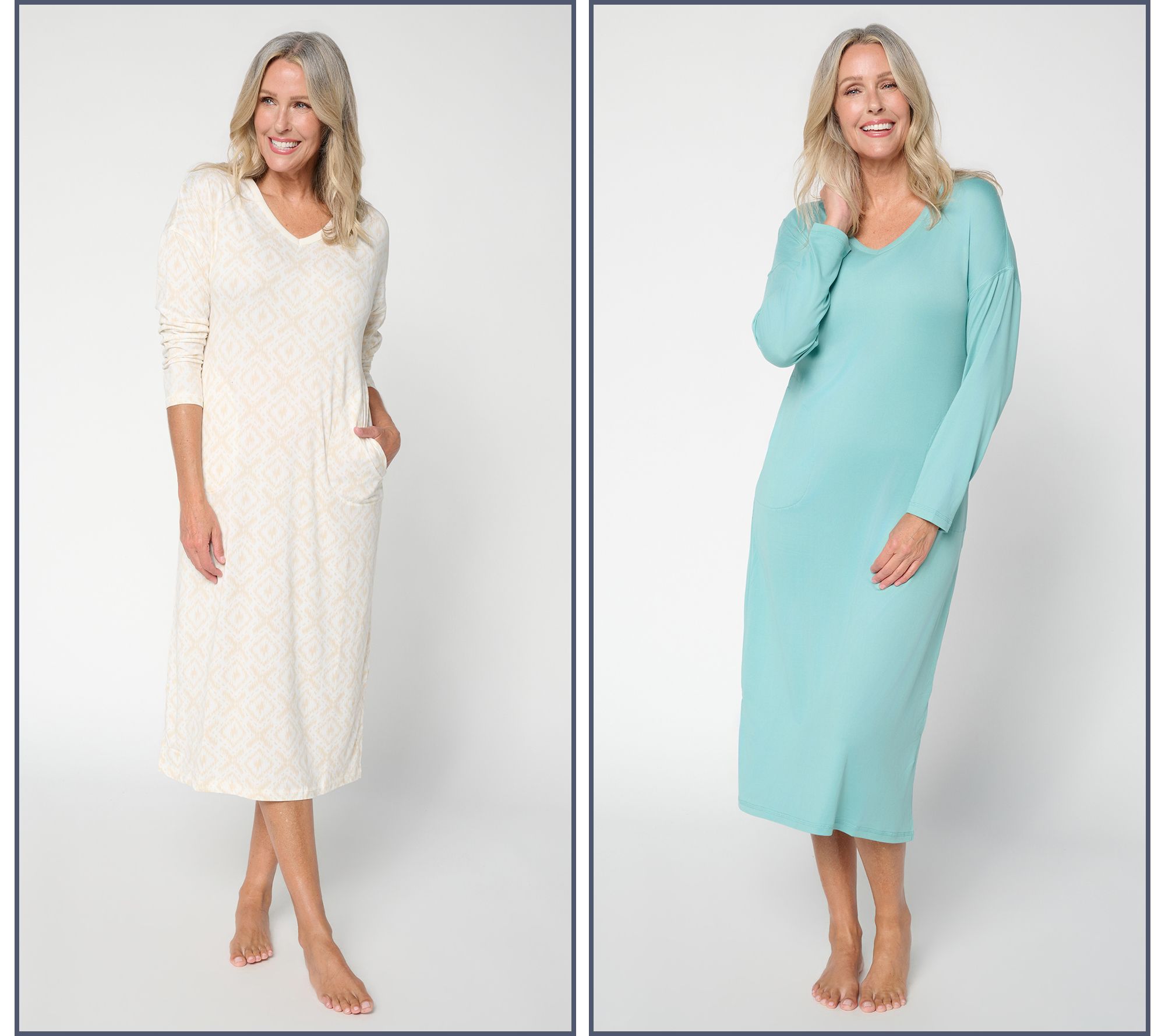 MUK LUKS 2Pk Cloud Knit Dropped Long Sleeve V-Neck Dresses