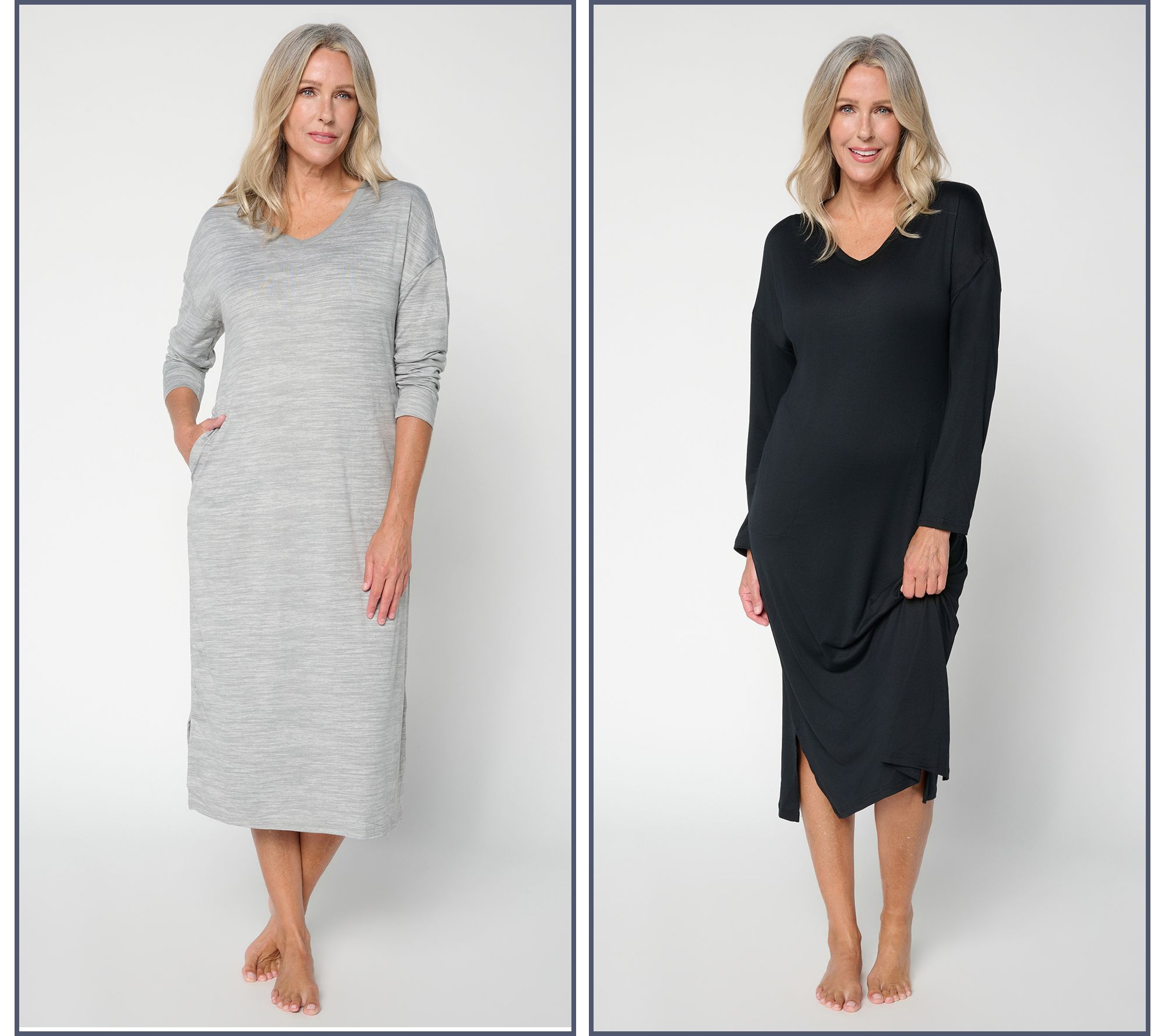 MUK LUKS 2Pk Cloud Knit Dropped Long Sleeve V-Neck Dresses
