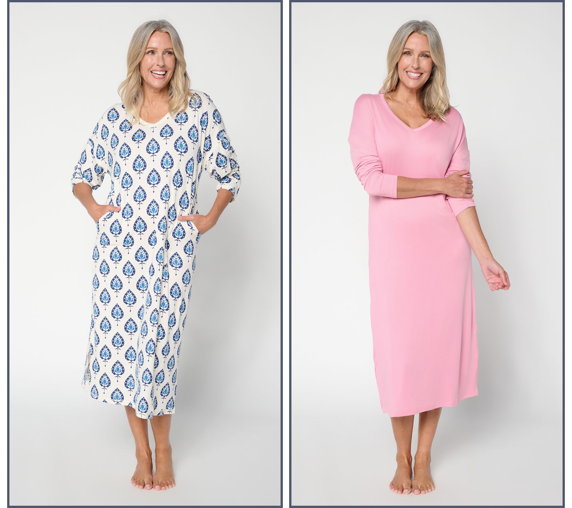 MUK LUKS 2Pk Cloud Knit Dropped Long Sleeve V-Neck Dresses