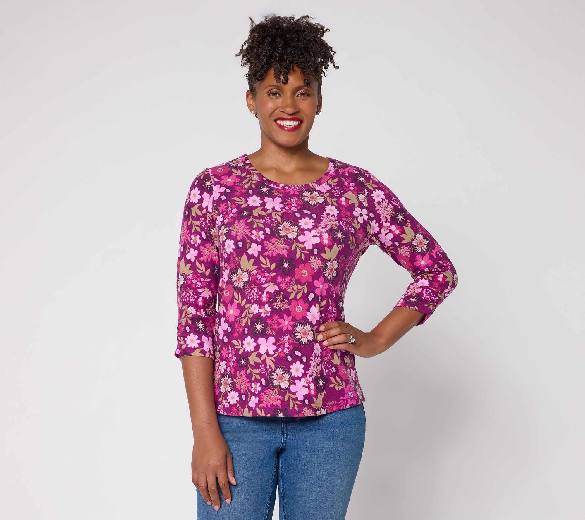Denim & Co. Printed Heavenly Jersey 3/4-Sleeve Scoop Neck Top