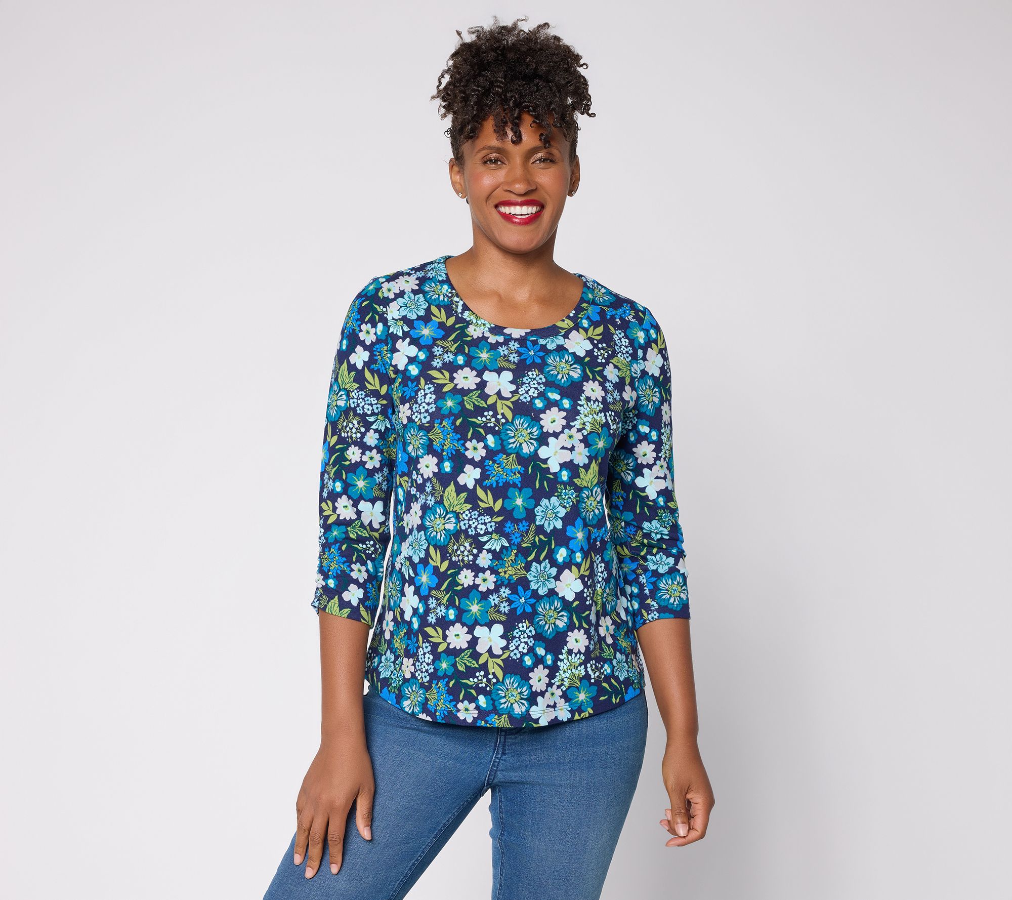 Denim & Co. Printed Heavenly Jersey 3/4-Sleeve Scoop Neck Top
