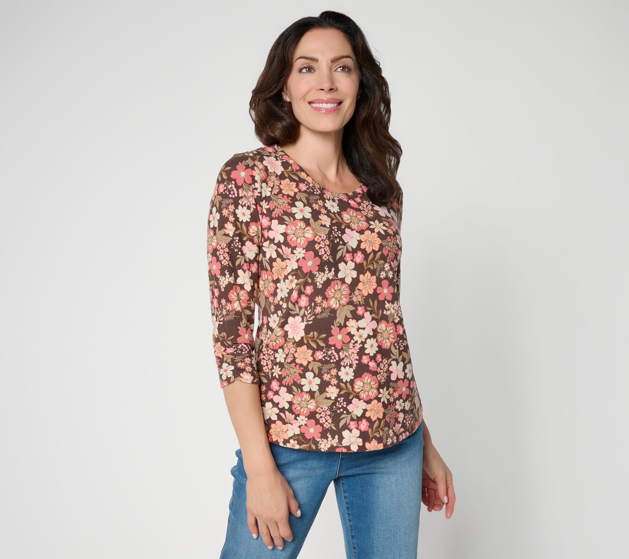 Denim & Co. Printed Heavenly Jersey 3/4-Sleeve Scoop Neck Top