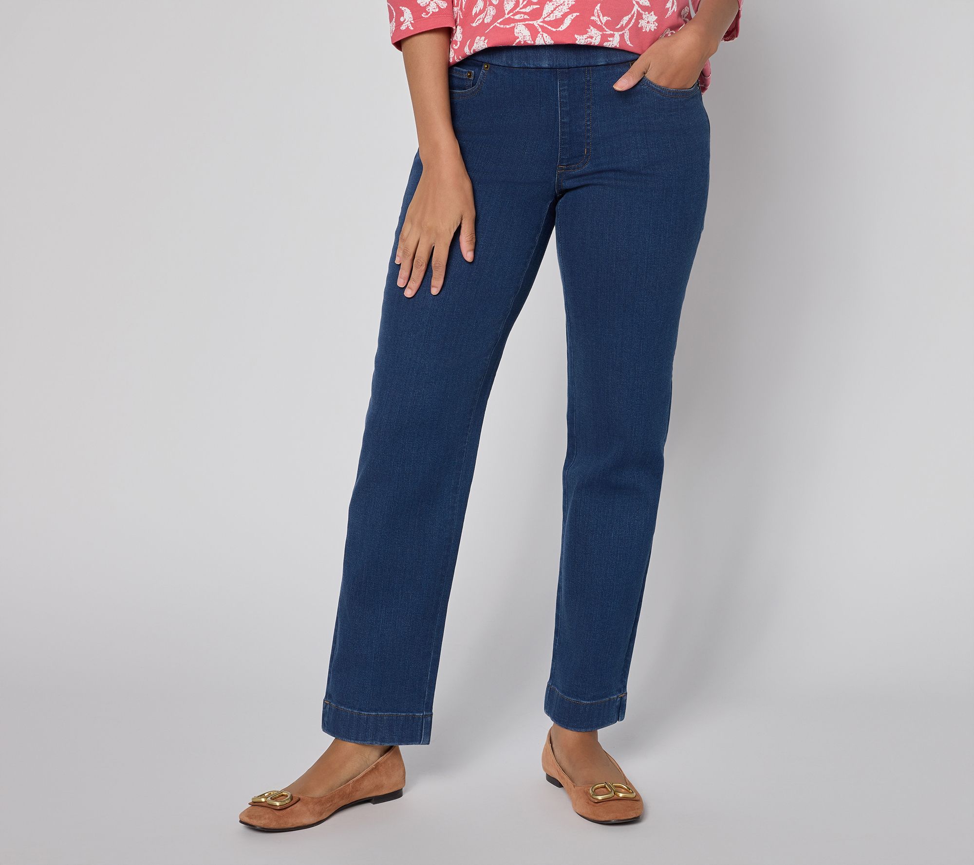 "As Is" Denim & Co. Pet Indigo "How Smooth" Straight Leg Cozy Touch Jean