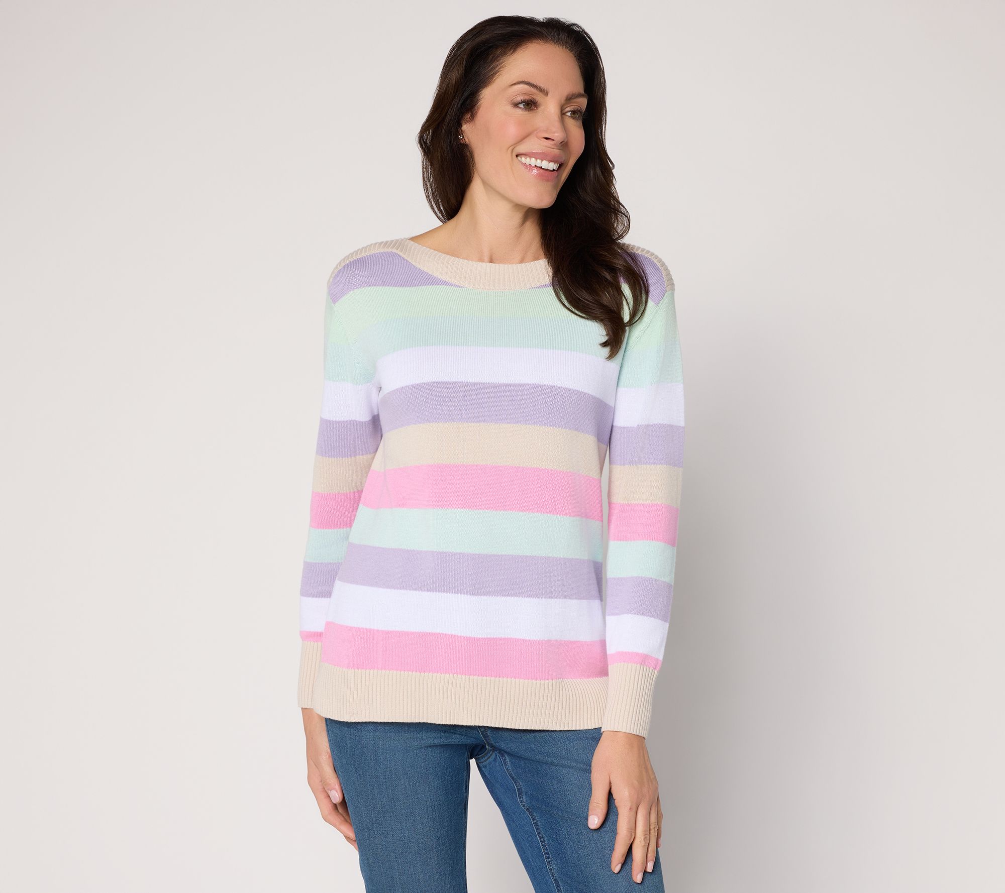 "As Is" Belle by Kim Gravel Quiet Luxury Striped Bateau Neck Sweater