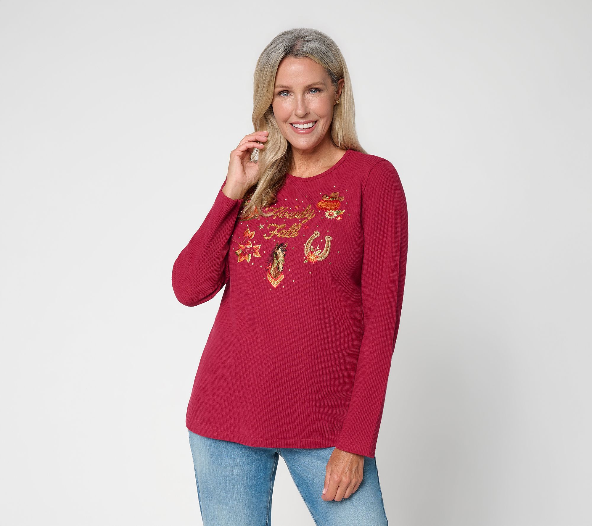 Quacker Factory Fall-tastic Waffle Long -Sleeve Top