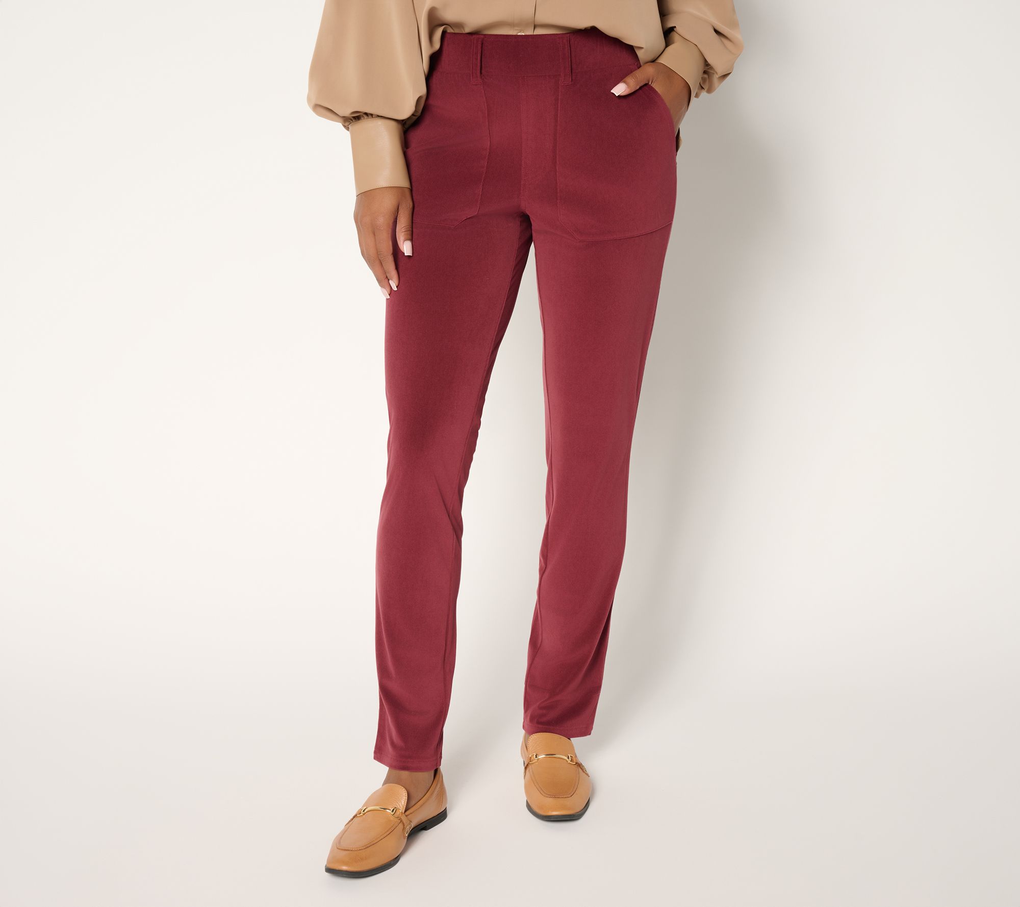 "As Is" Denim & Co. Pet Stretch Knit Corduroy Slim Straight Pants