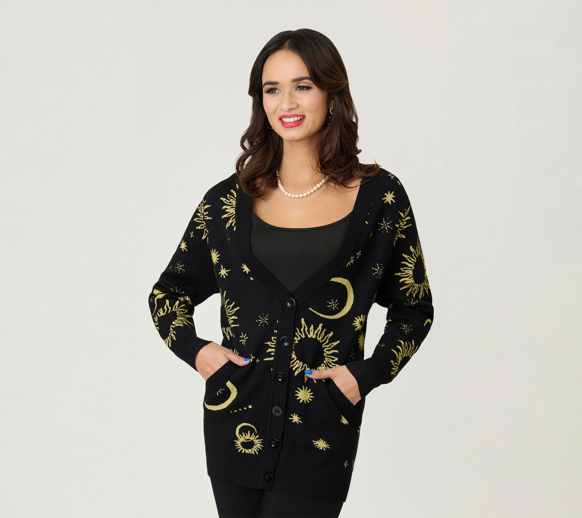 Unique Vintage Black & Gold Celestial Button Cardigan