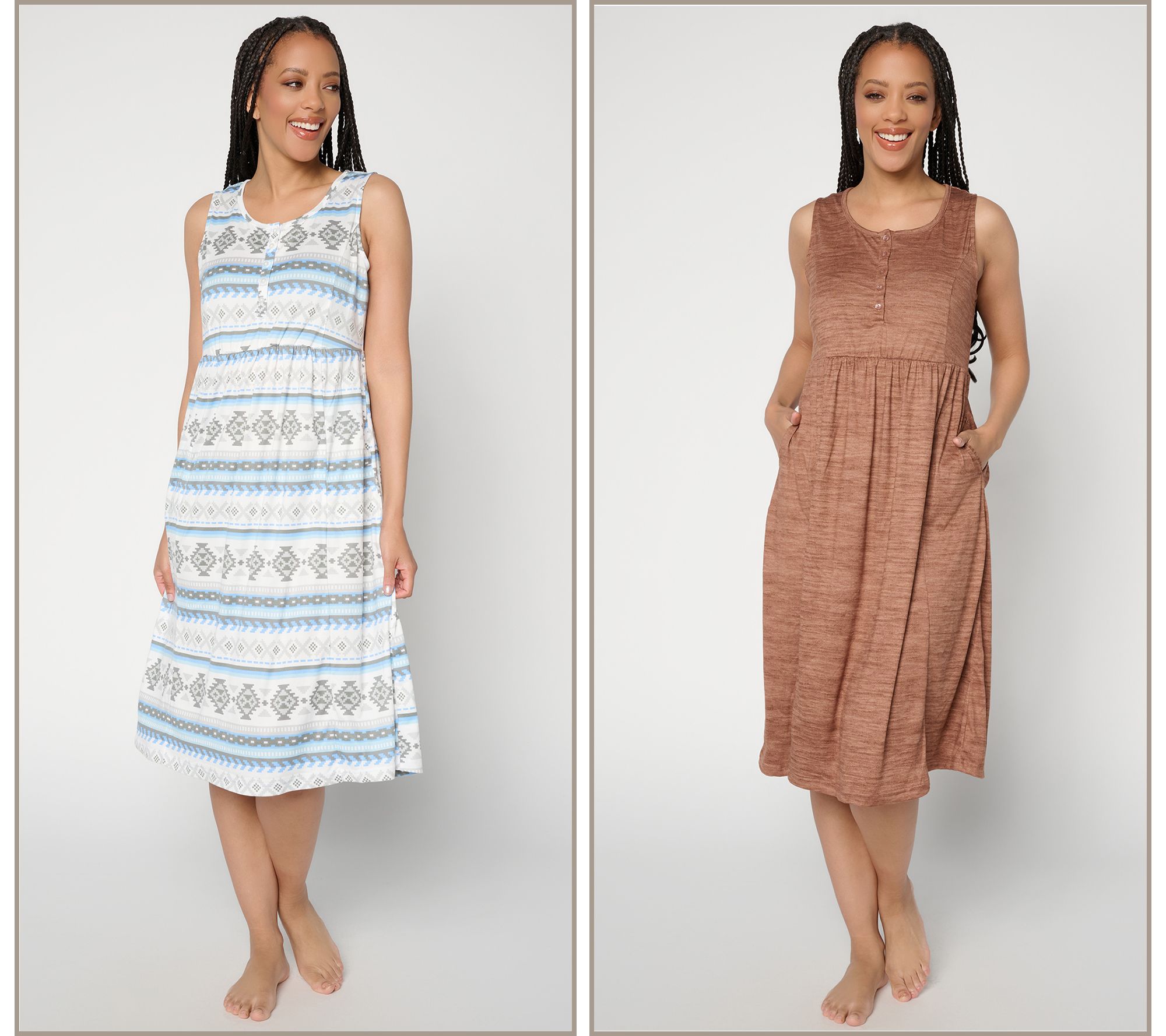 "As Is" MUK LUKS Cloud Knit Set of 2 Midi Lounge Dresses