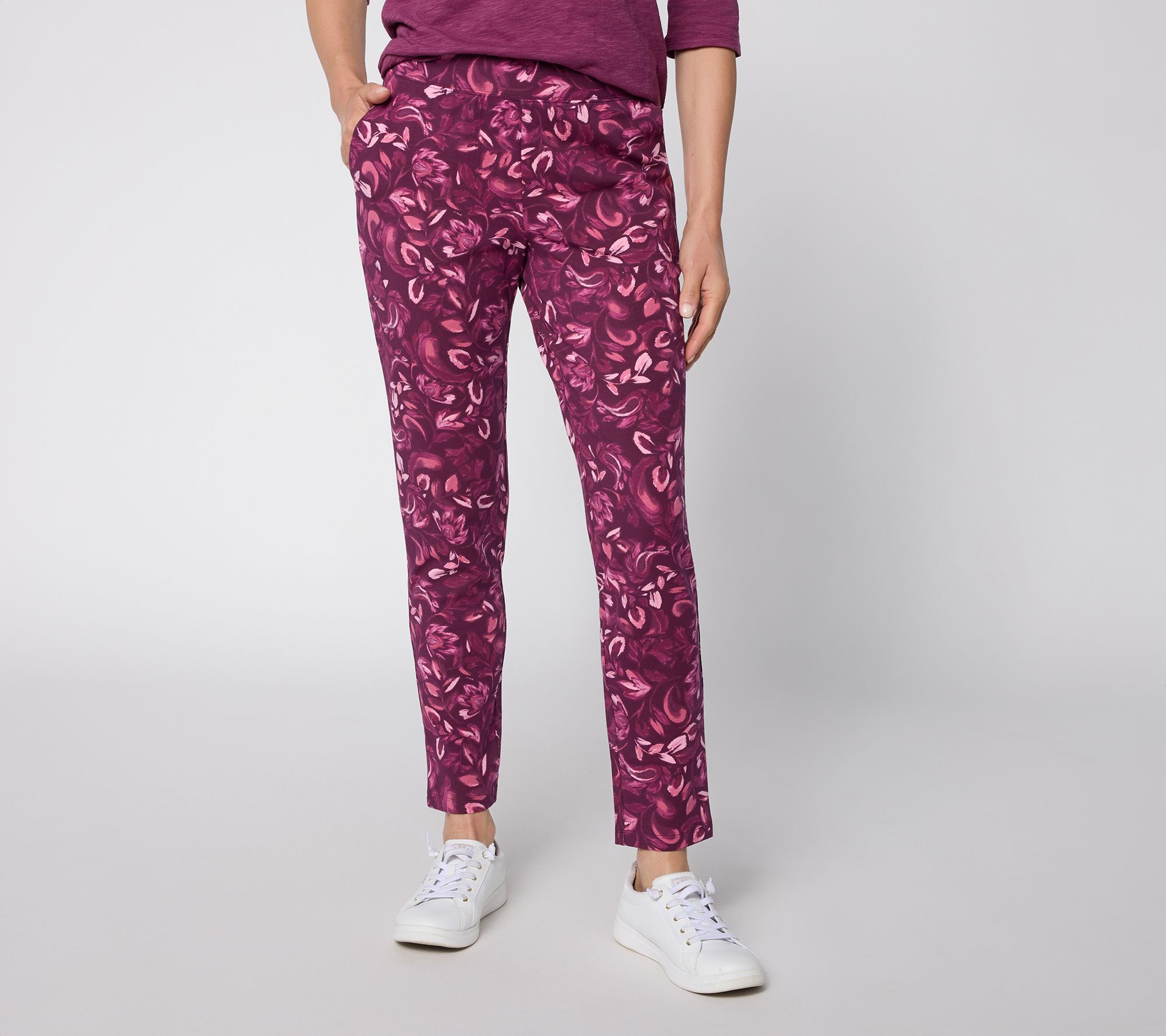 Denim & Co. Active Regular Duo Stretch Slim Straight Printed Pants