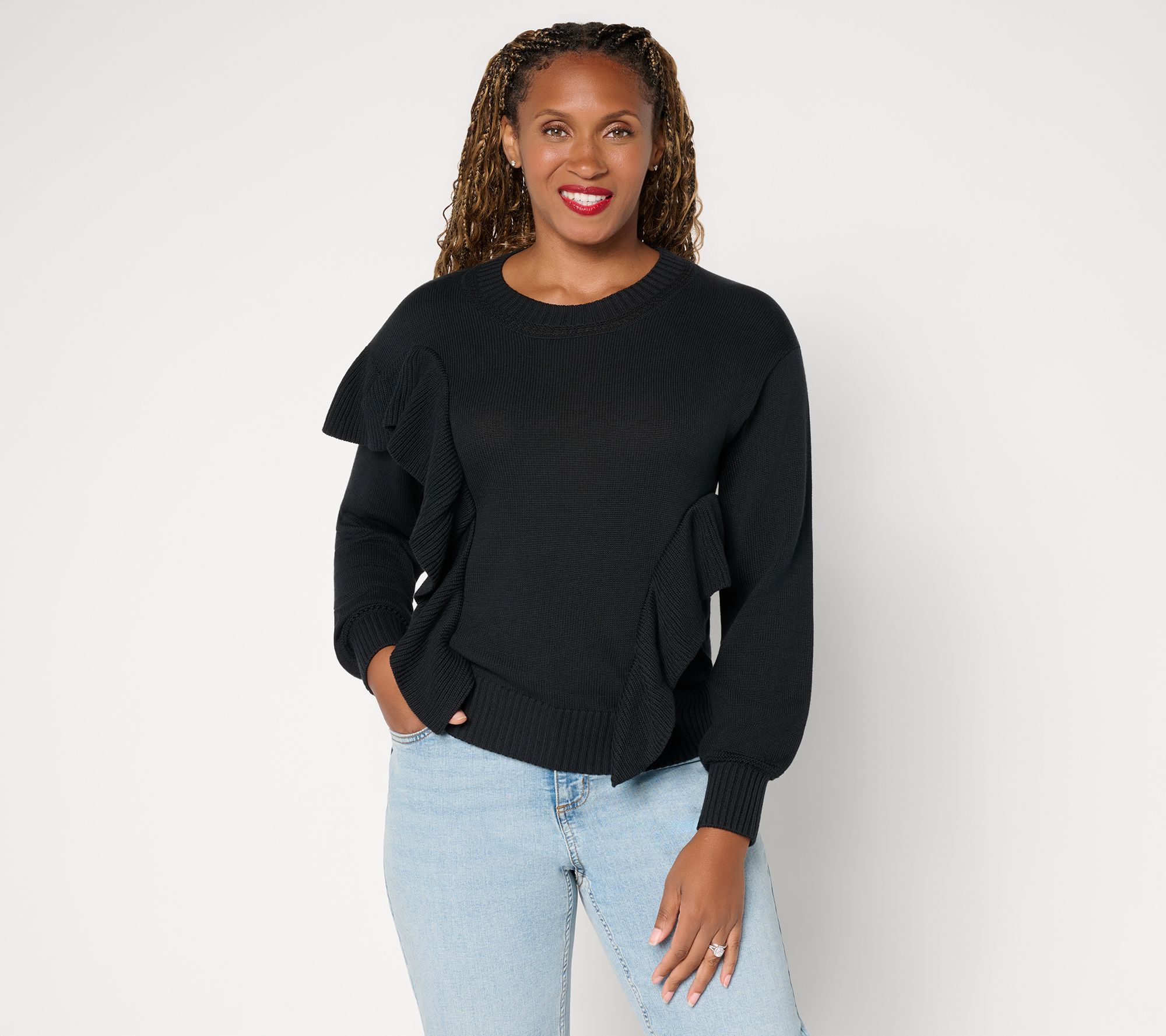 AnyBody Ruffle Crew Neck Sweater