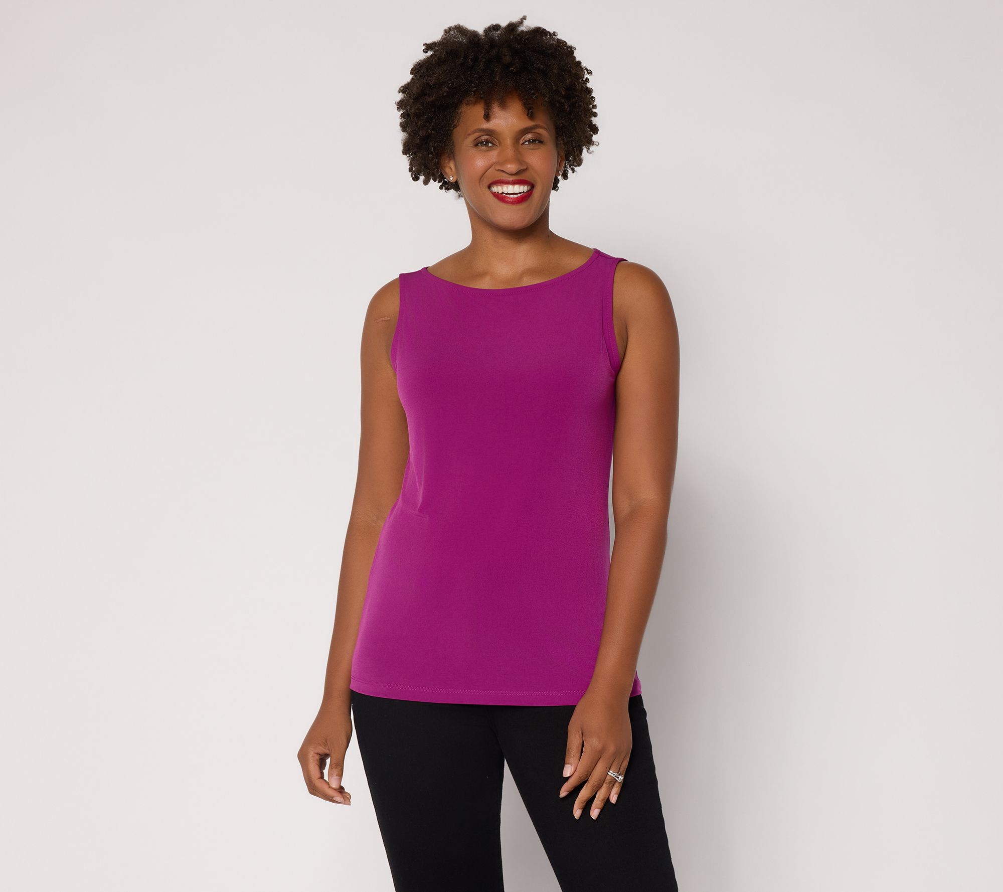 Susan Graver Essentials Liquid Knit Bateau Neck Sleeveless Top