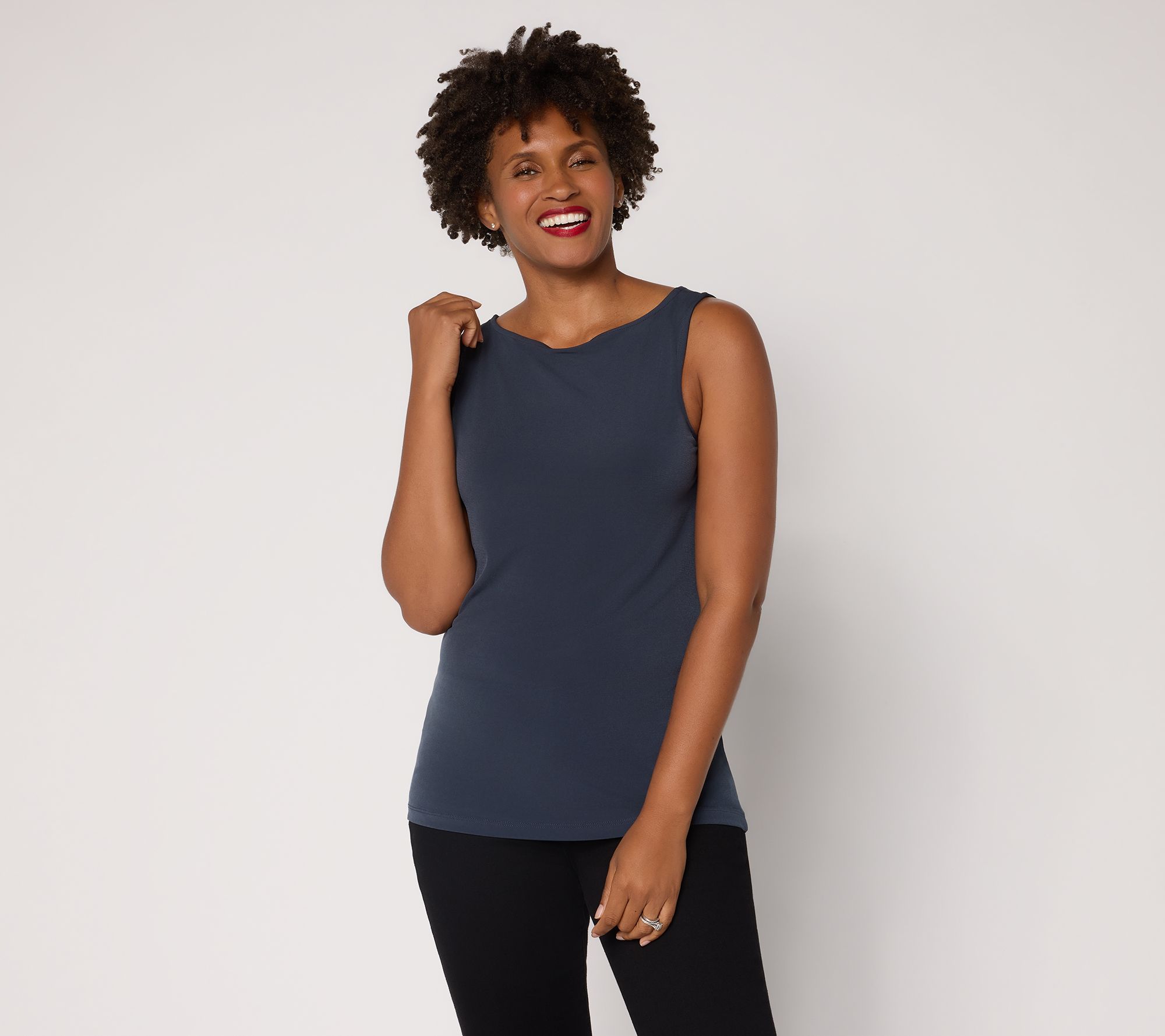 Susan Graver Essentials Liquid Knit Bateau Neck Sleeveless Top