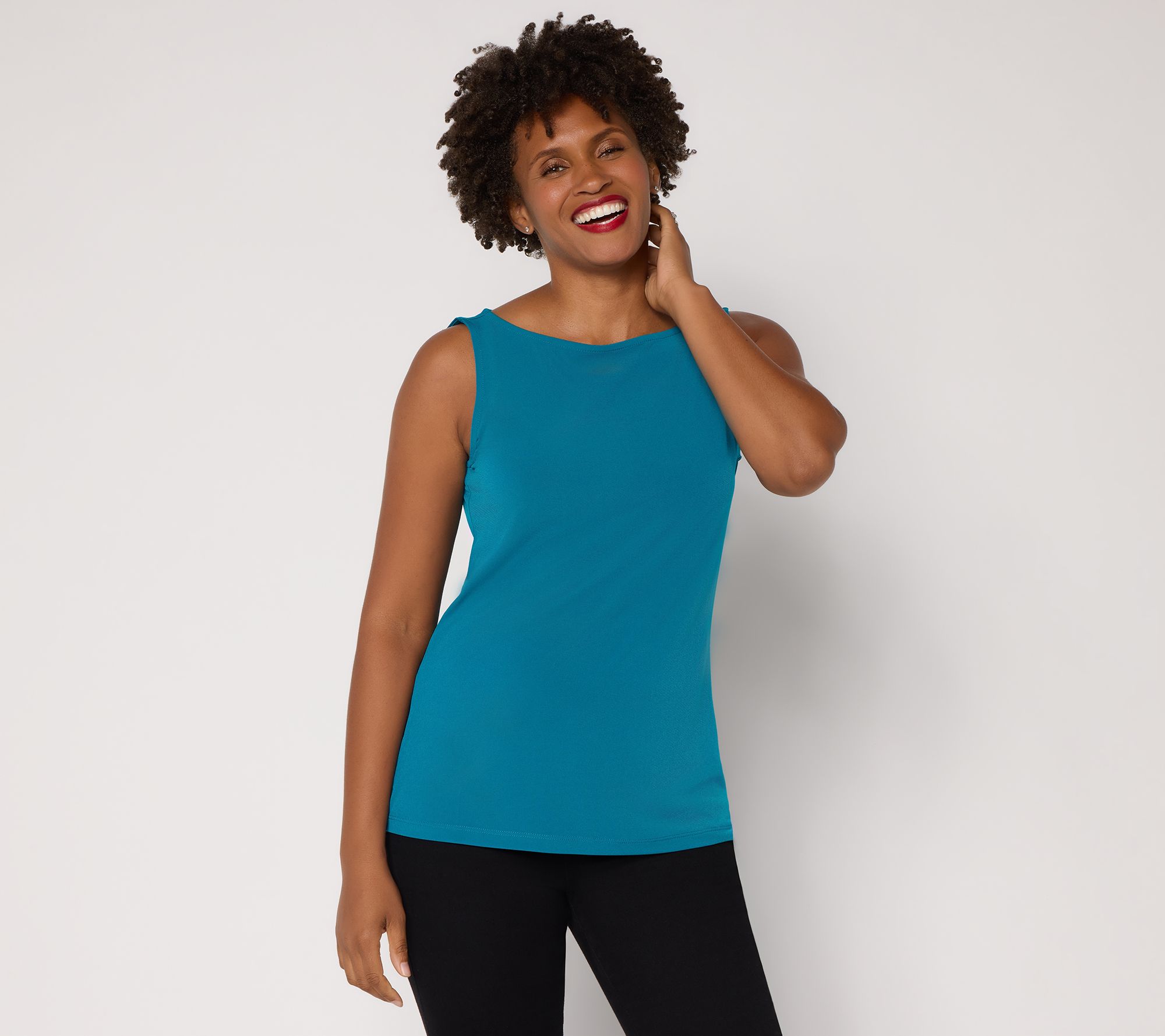 Susan Graver Essentials Liquid Knit Bateau Neck Sleeveless Top