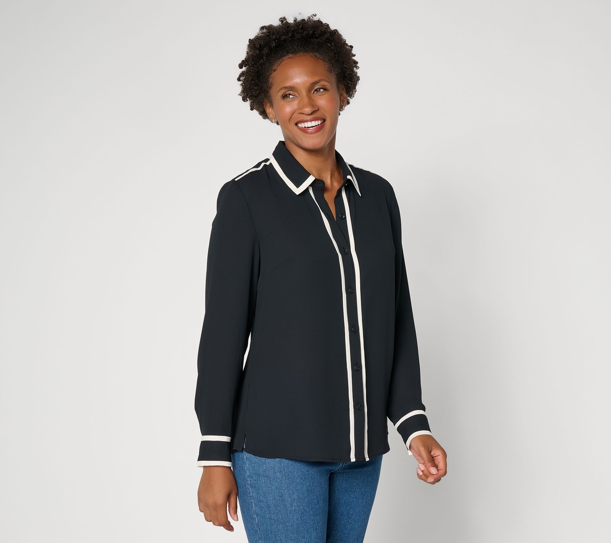 Joan Rivers Georgette Blouse w/ Contrast Binding