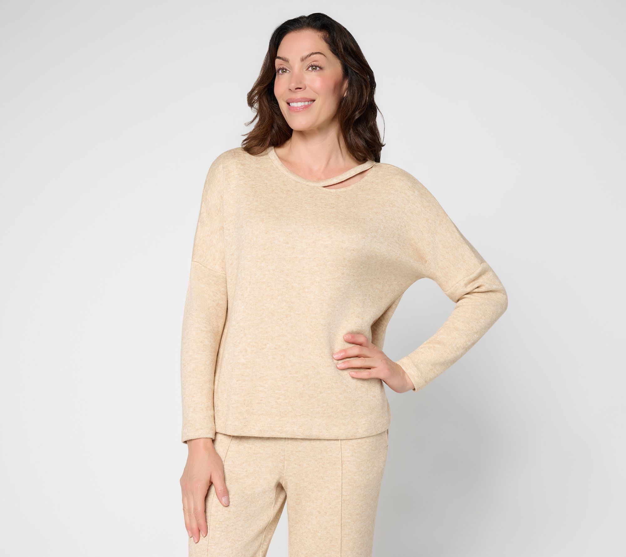  Me Time by Jennie Garth Heathered Knit Slit Neckline Top