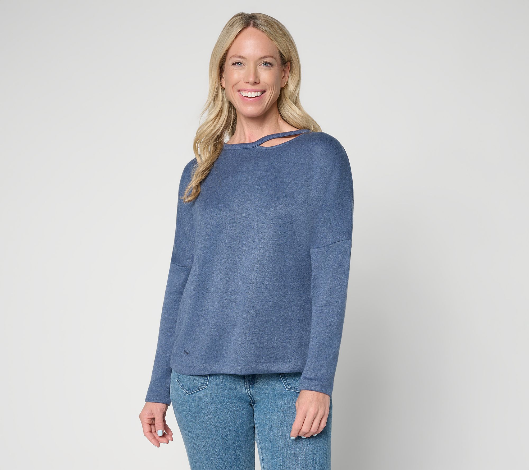 Me Time by Jennie Garth Heathered Knit Slit Neckline Top