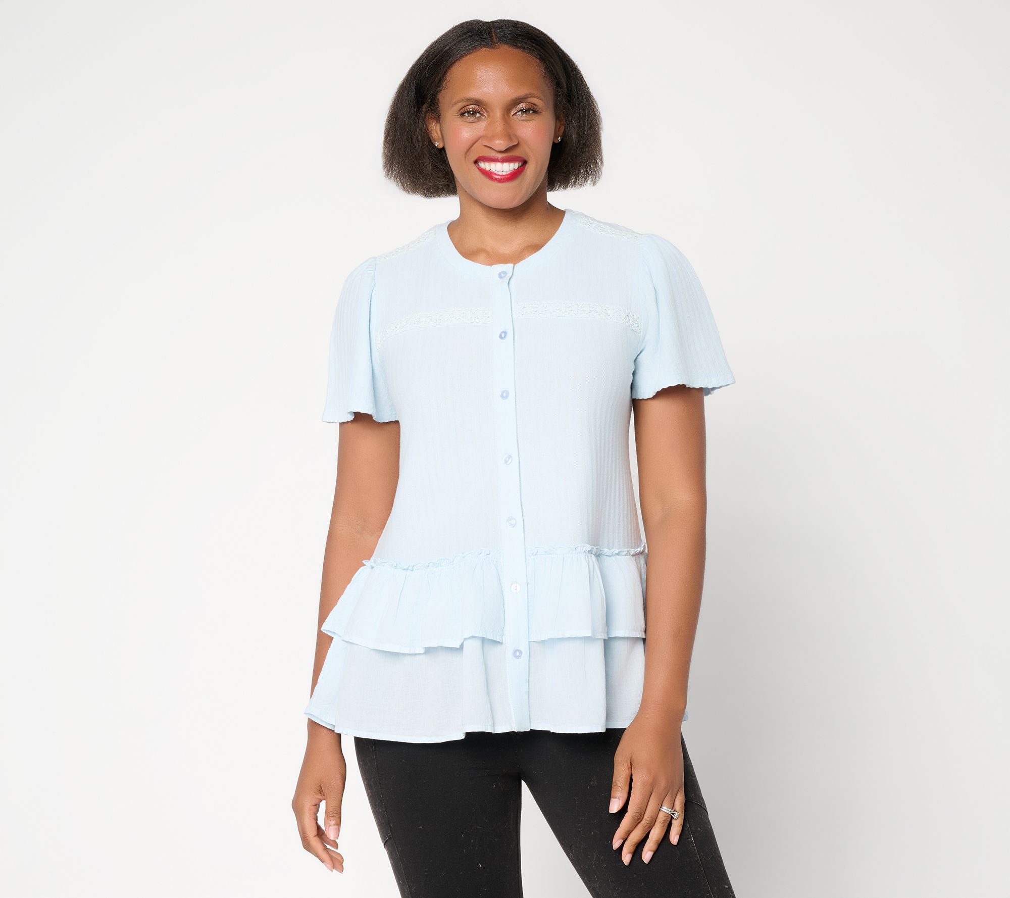 "As Is" LOGO by Lori Goldstein Flutter Short Sleeve Knit Top