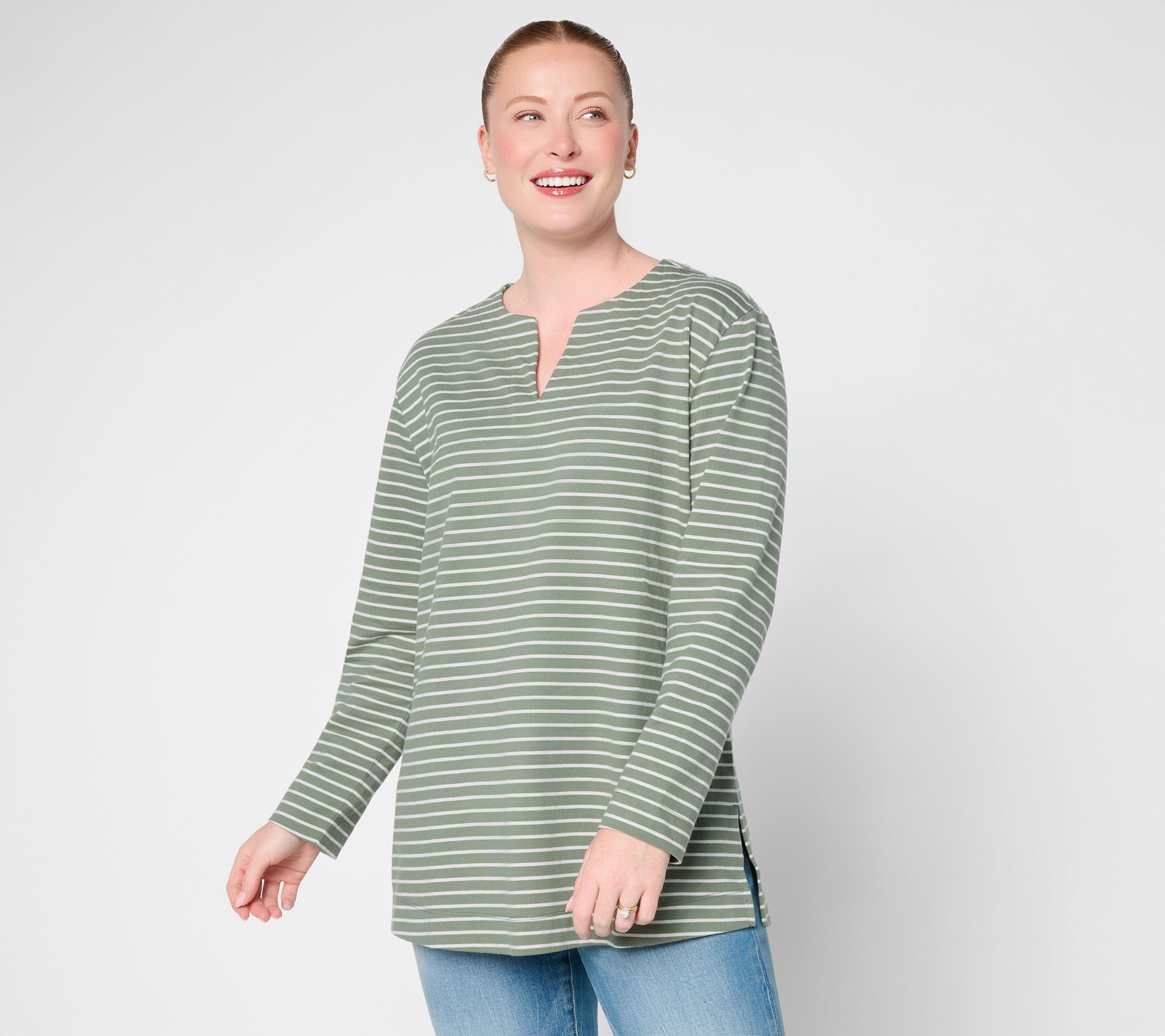 Denim & Co. Essentials 100% Cotton Striped Neck Top