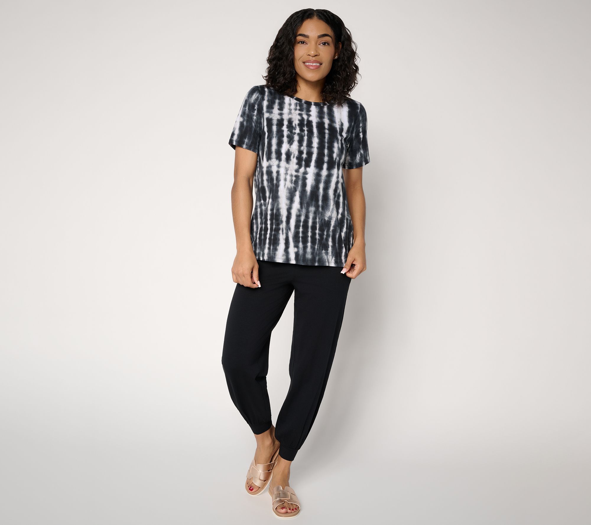 "As Is" AnyBody Petite Cozy Knit Printed Tee & Jogger Set