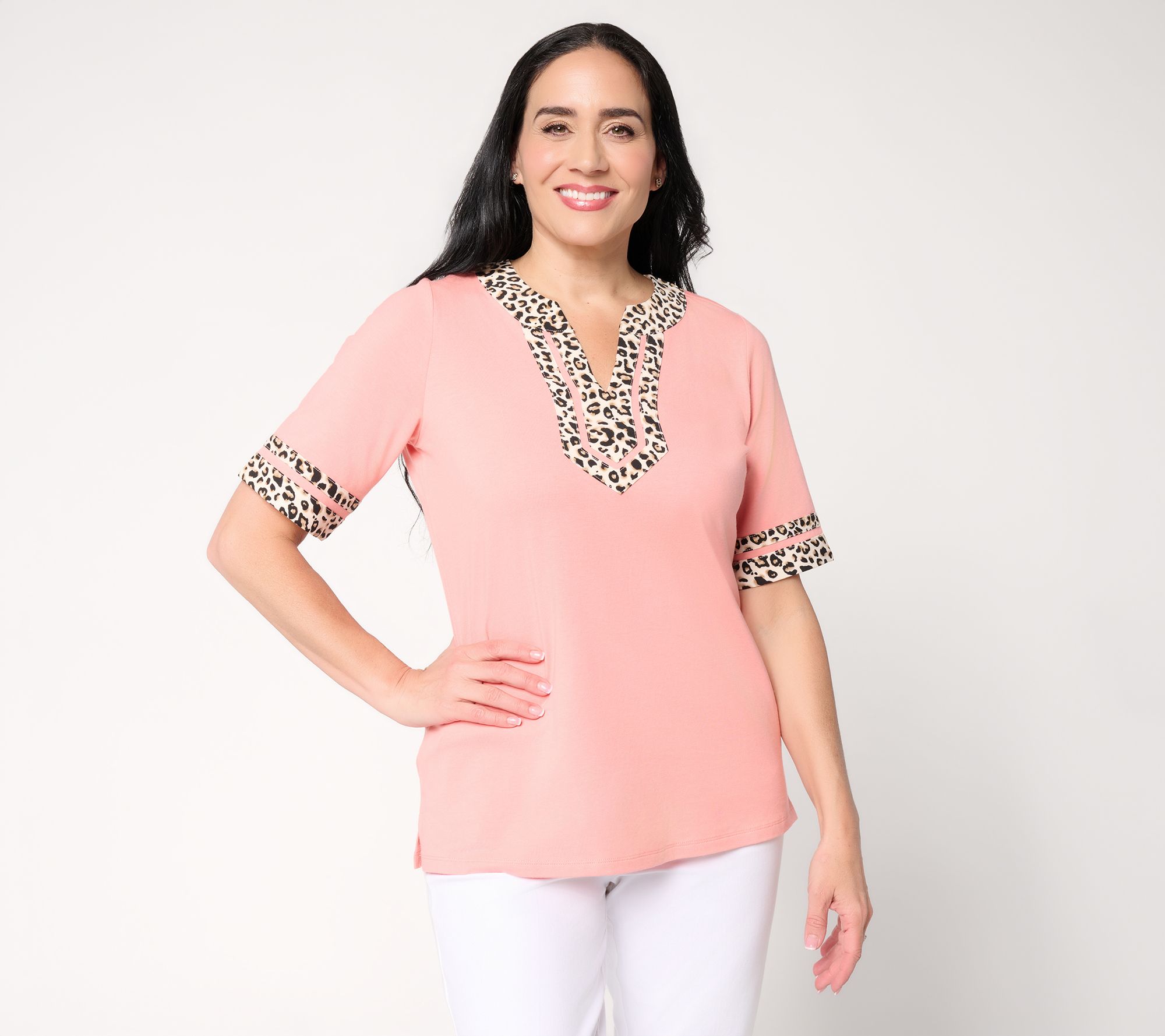 "As Is" Belle by Kim Gravel TripleLuxe Lady Leopard Split Neck Tunic
