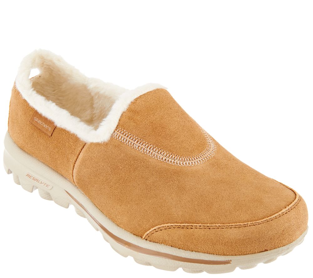 skechers go walk suede clogs with faux fur lining