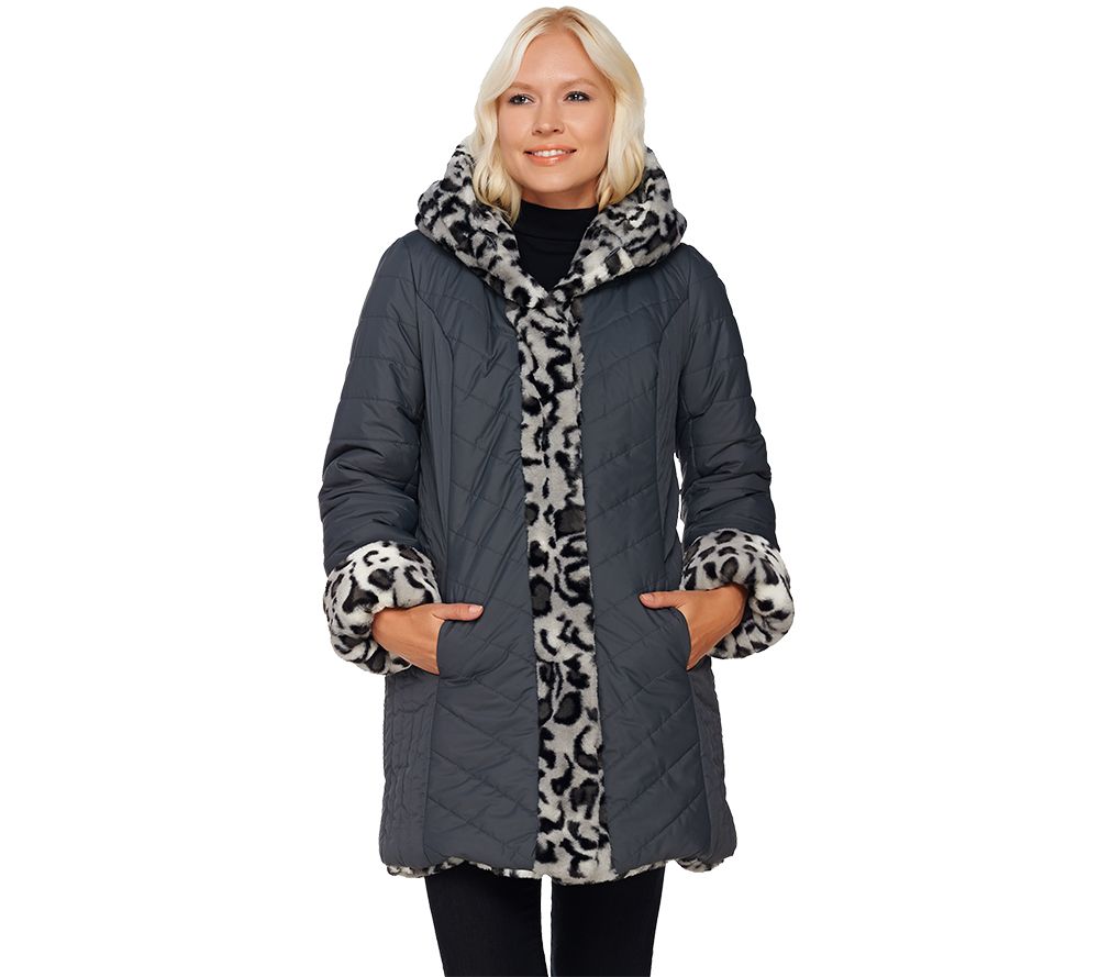 Dennis Basso Faux Fur & Water Resistant Puffer Reversible Coat - Page 1 ...