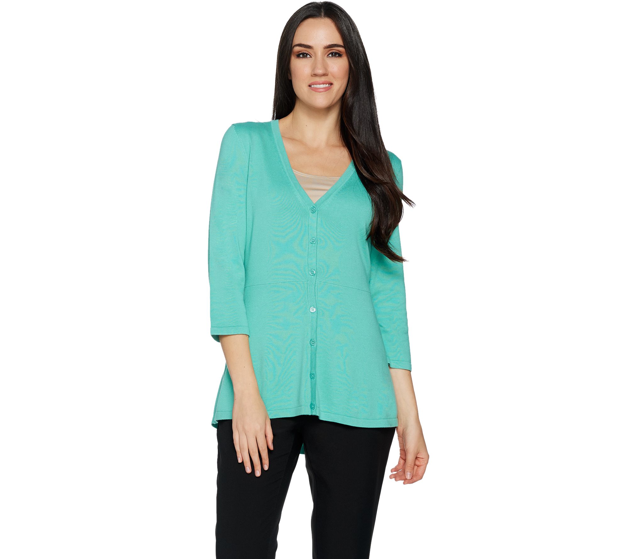 "As Is" Isaac Mizrahi Live! V-neck Peplum 3/4 Sleeve Cardigan