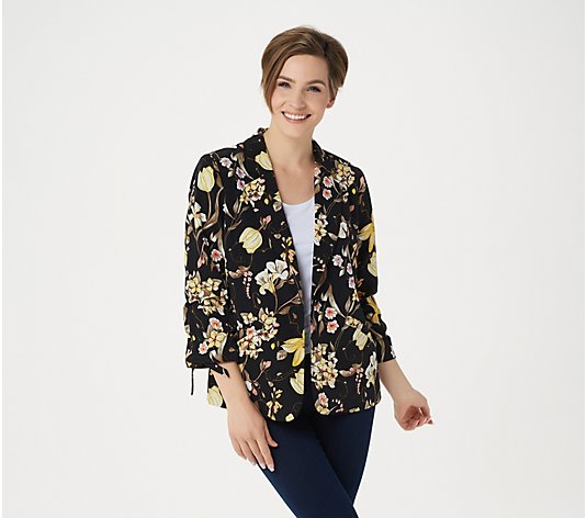 Susan Graver Printed Peachskin Blazer with Ruched Sleeves