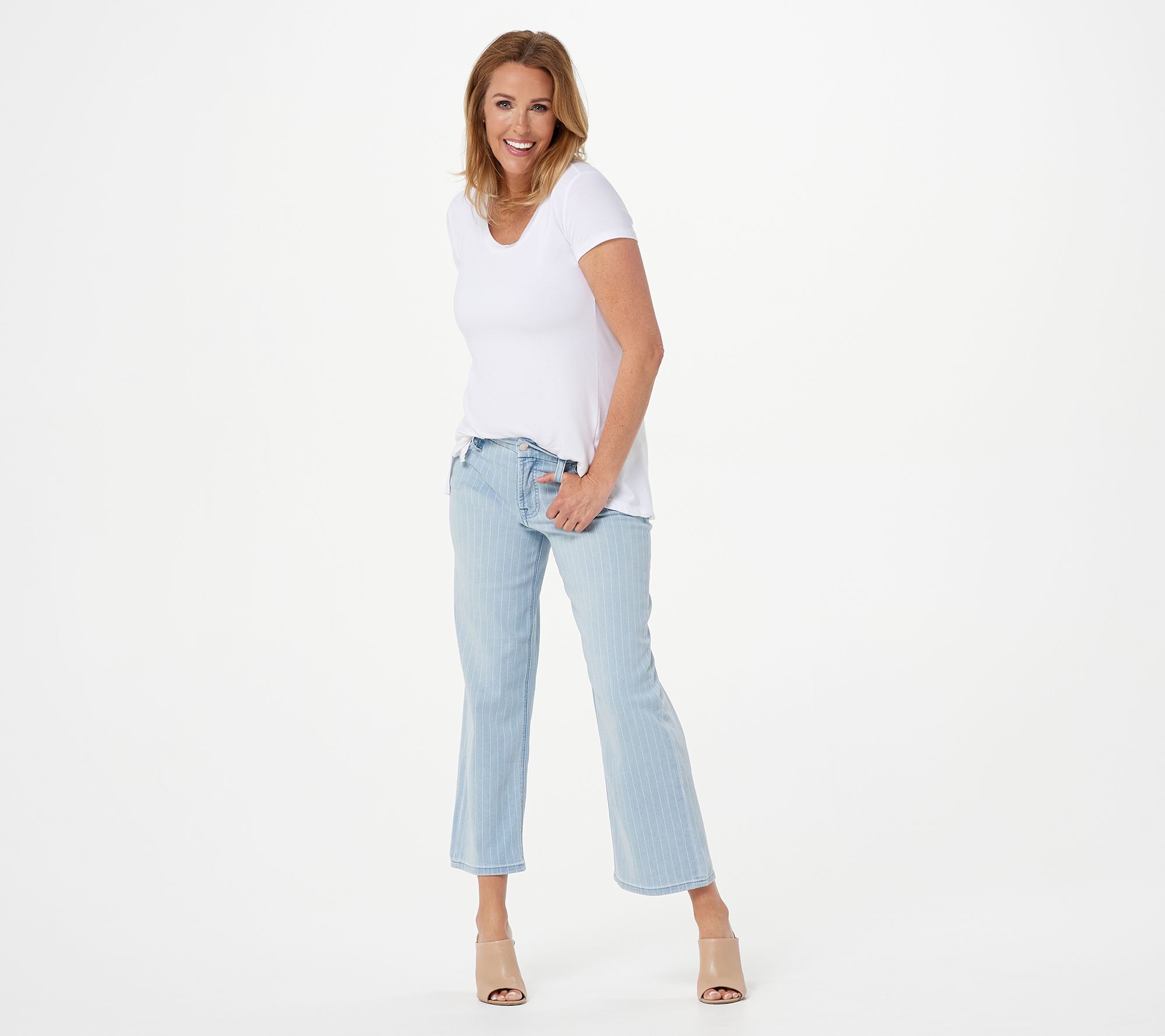 Jen7 for 7 for All Mankind Crop Wide Leg Jeans - Pinstripe - QVC.com
