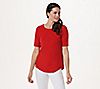 Susan Graver Liquid Knit Elbow-Sleeve Top with Button Detail