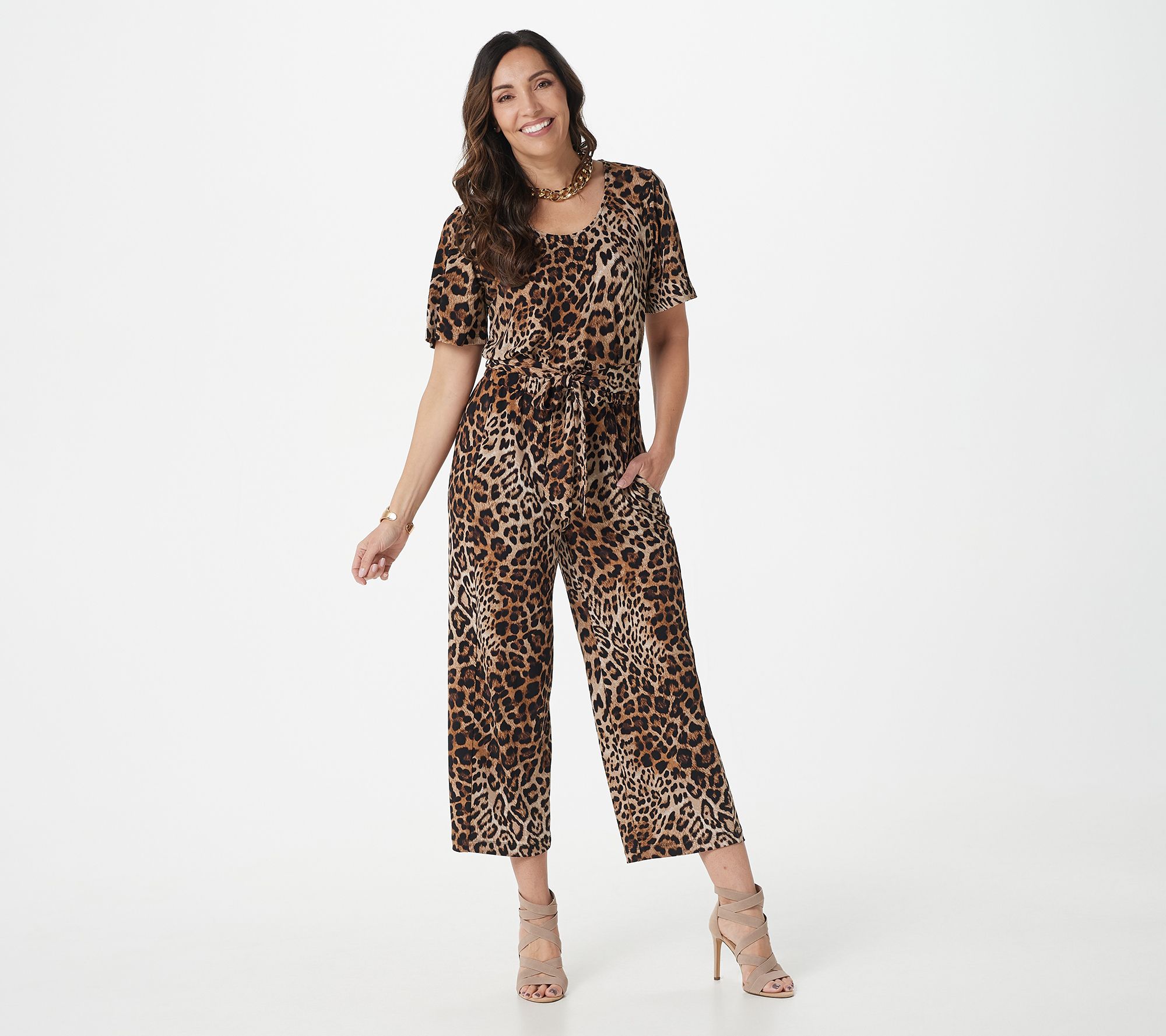 Susan Graver Print or Solid Liquid Knit Cropped Jumpsuit