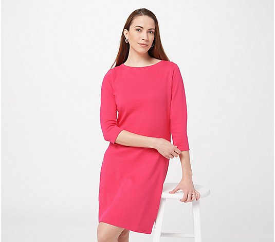 Isaac Mizrahi Live! Essential Boat-Neck Dress with 3/4-Sleeves