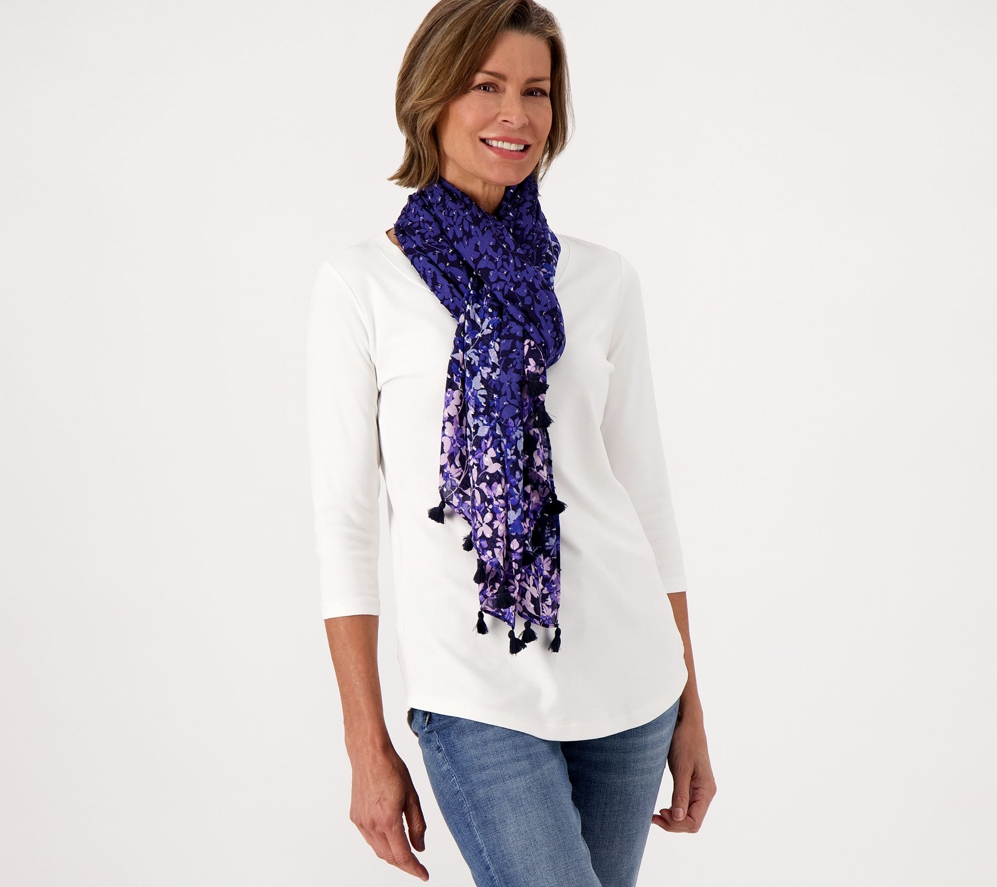 Isaac Mizrahi Live! Printed Clip Dot Scarf with Tassels