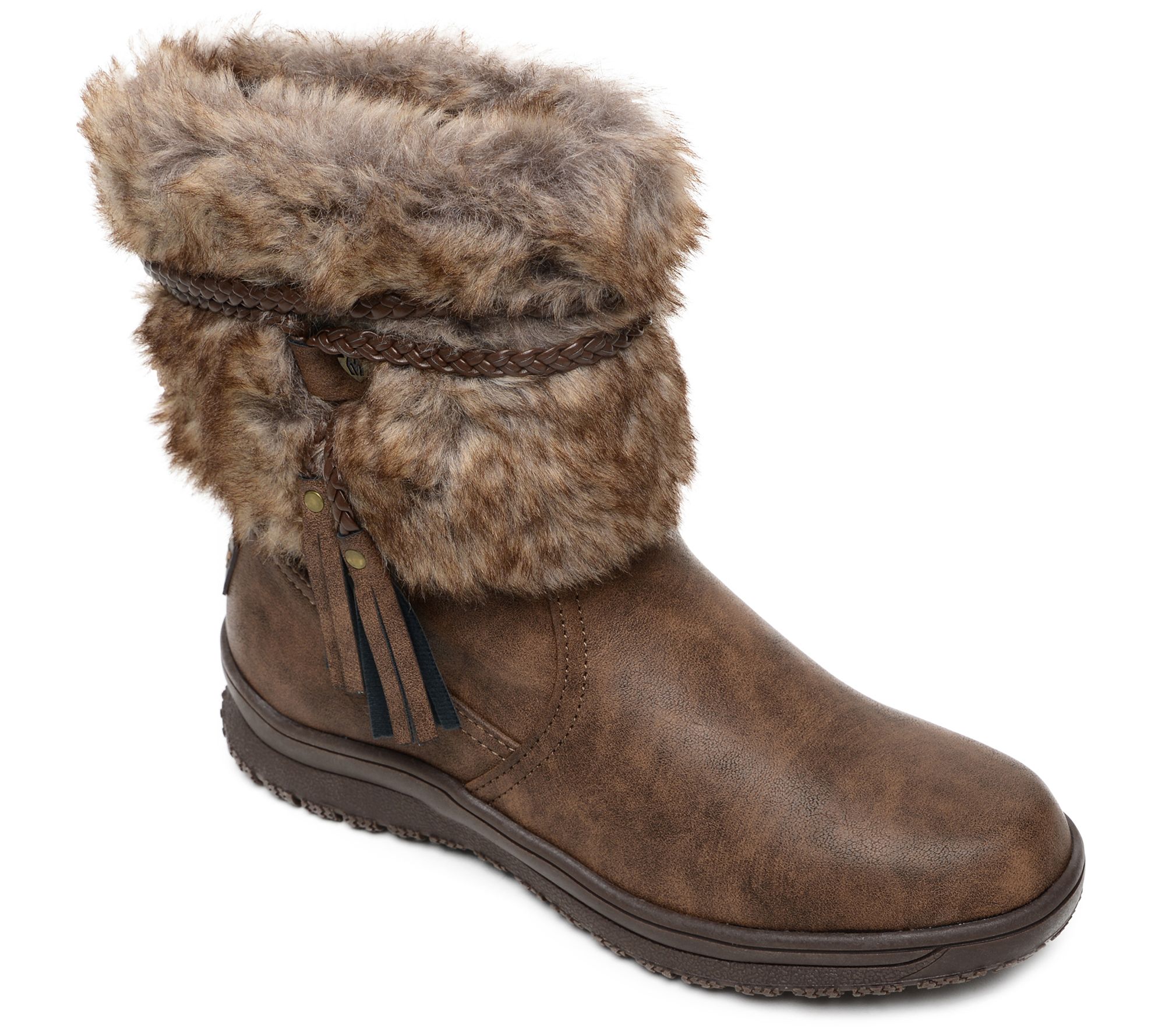 Minnetonka Women's Faux Fur Cuffed Boots - Everett - QVC.com