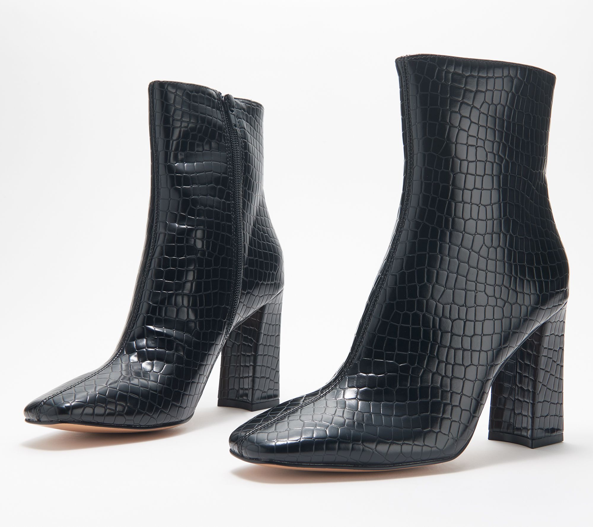 Duffy embossed croc online design heeled ankle booties