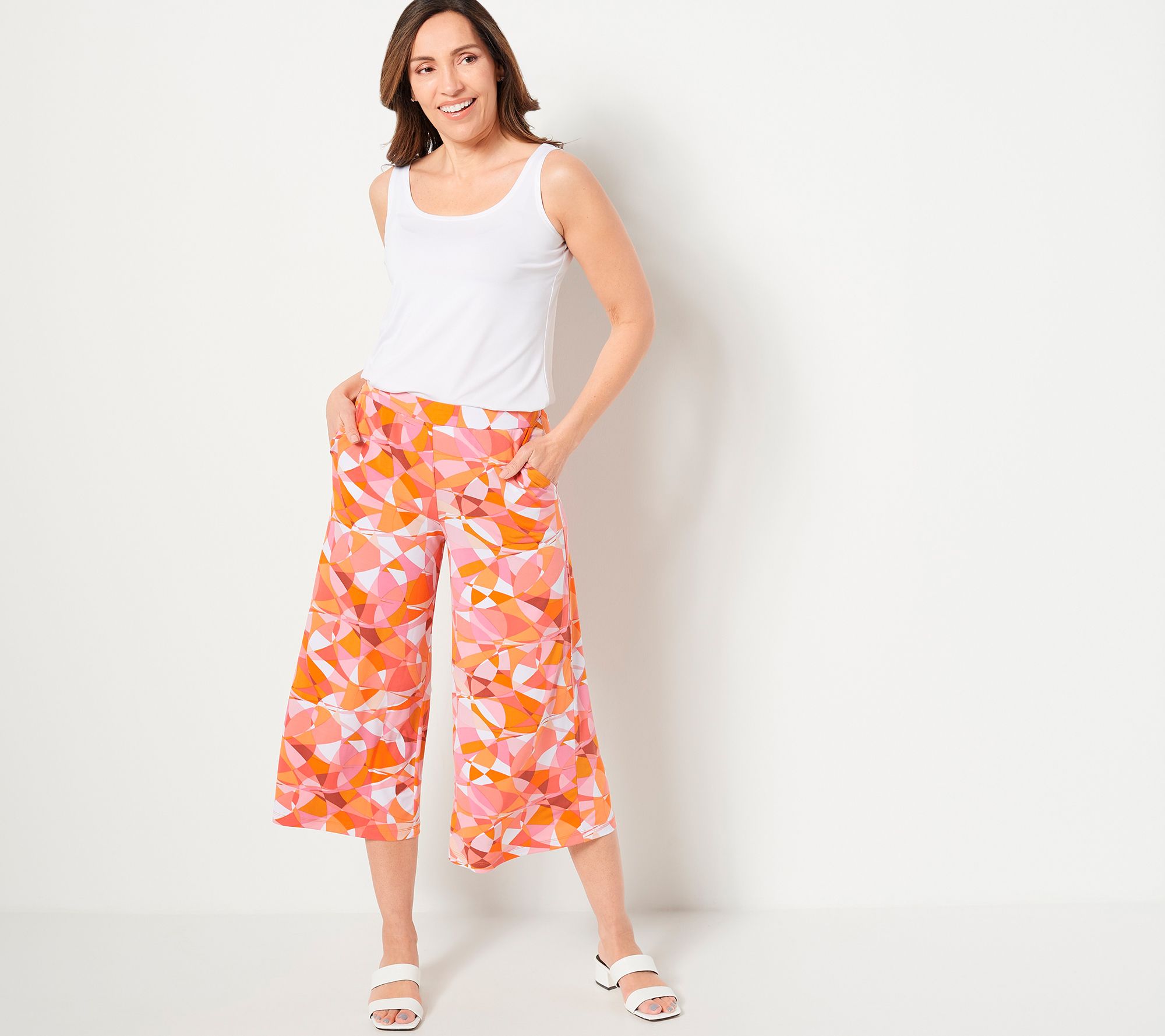 As Is Susan Graver Regular Printed Liquid Knit Pull-On Culotte