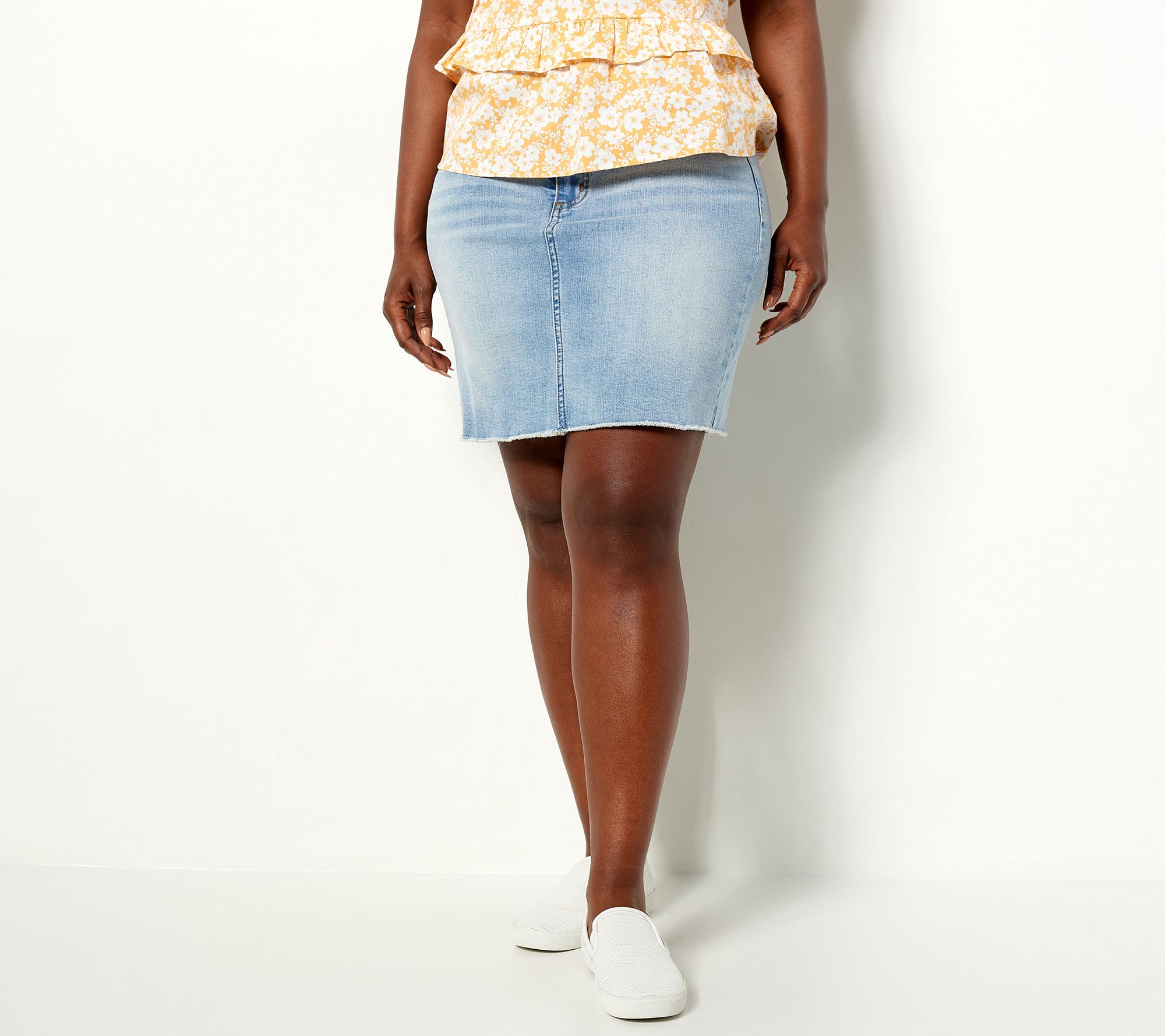 "As Is" Candace Cameron Bure Regular Denim Skirt with Frayed Hem