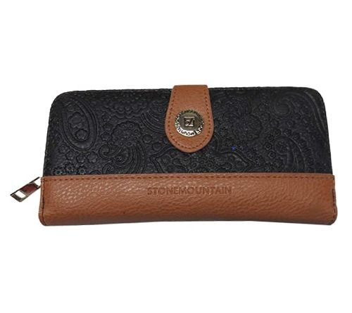Stone Mountain Leather Paisley Large Tab Wallet-Black Tan 