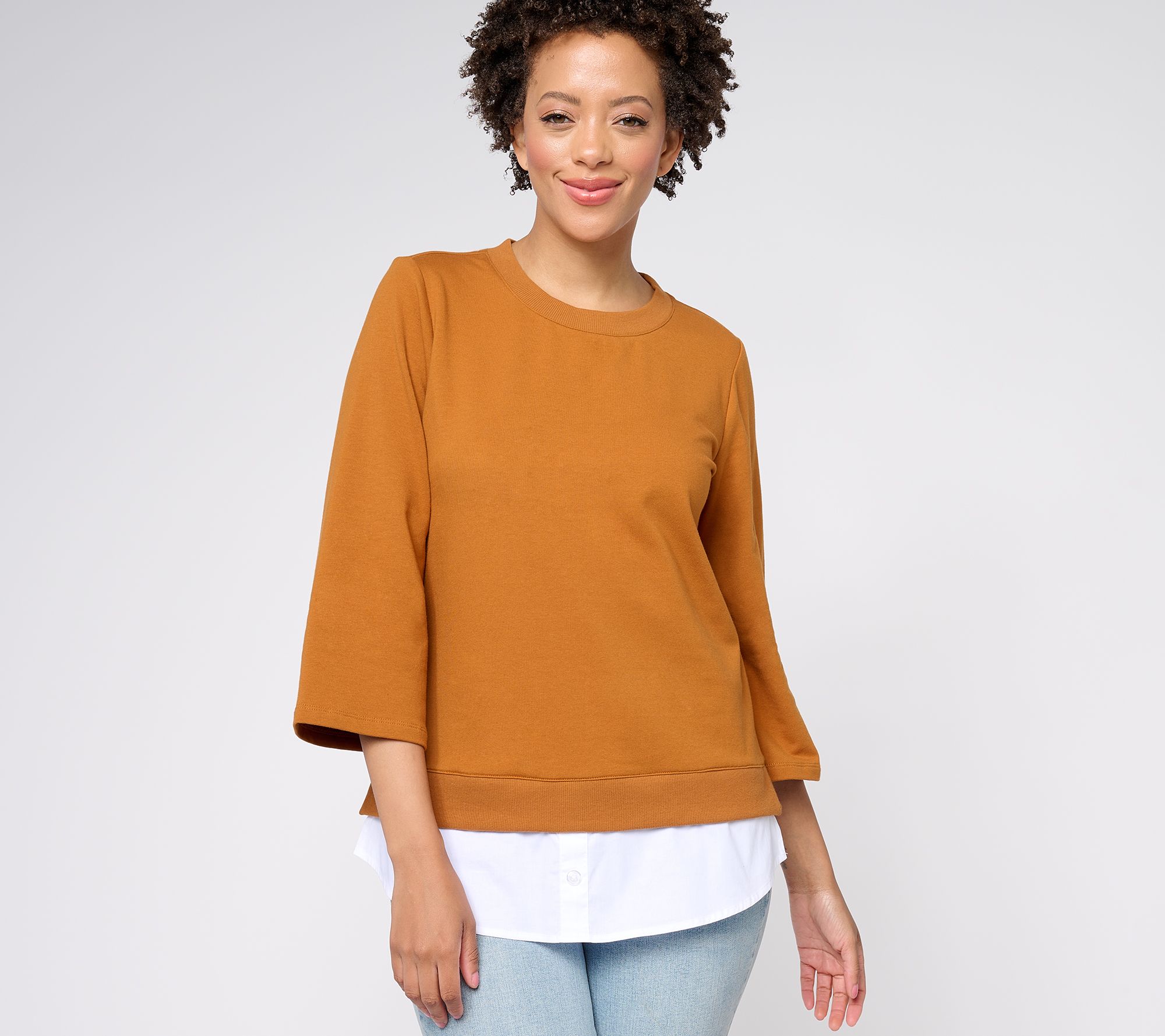 Joan Rivers 3/4 Sleeve French Terry Mixed Media Top