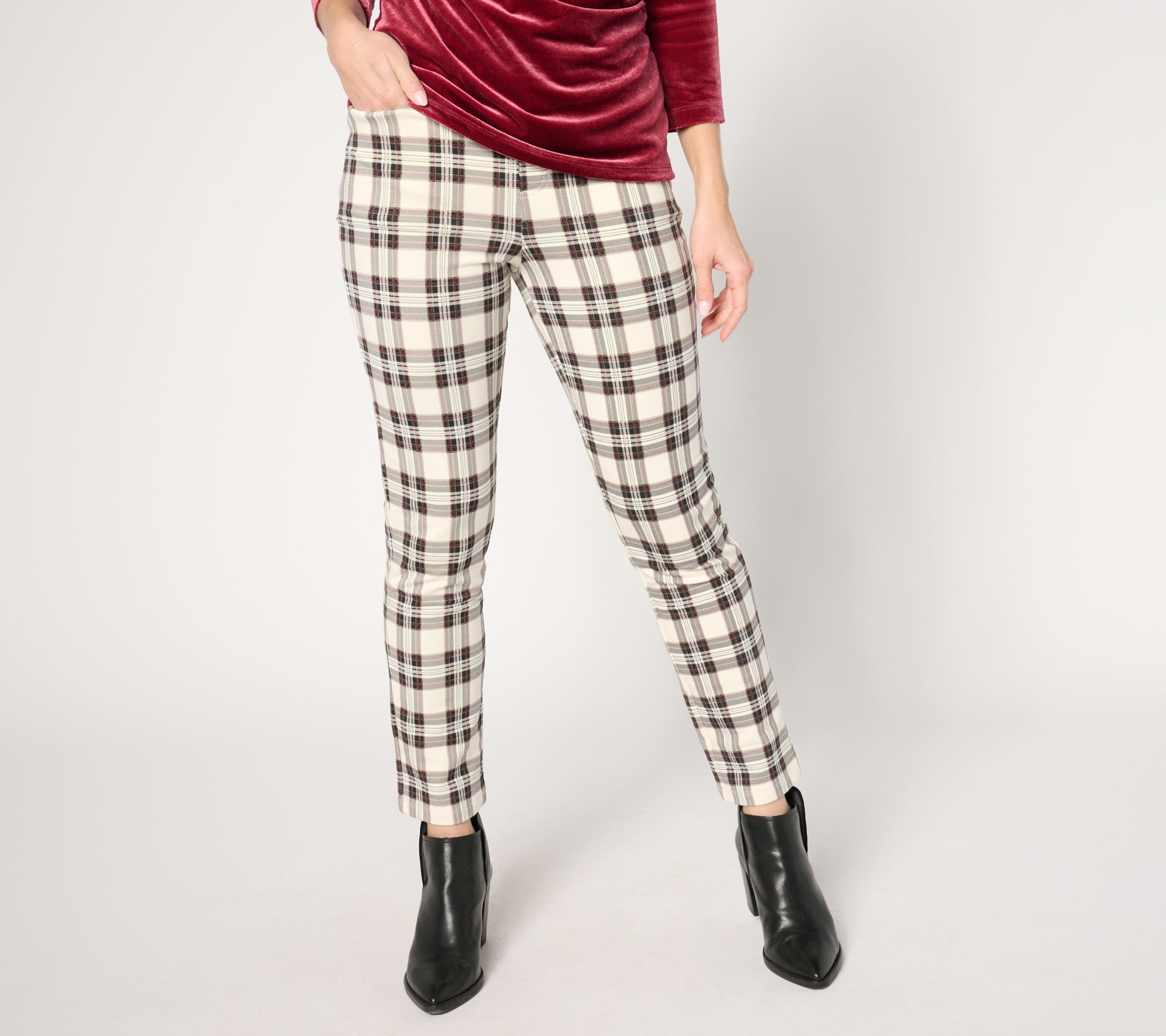 Susan Graver Weekend Petite Printed French Knit Ava Slim Ankle Pants