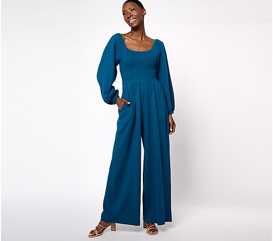 AnyBody Petite Daydreamer Knit Jumpsuit with Smocking - QVC.com