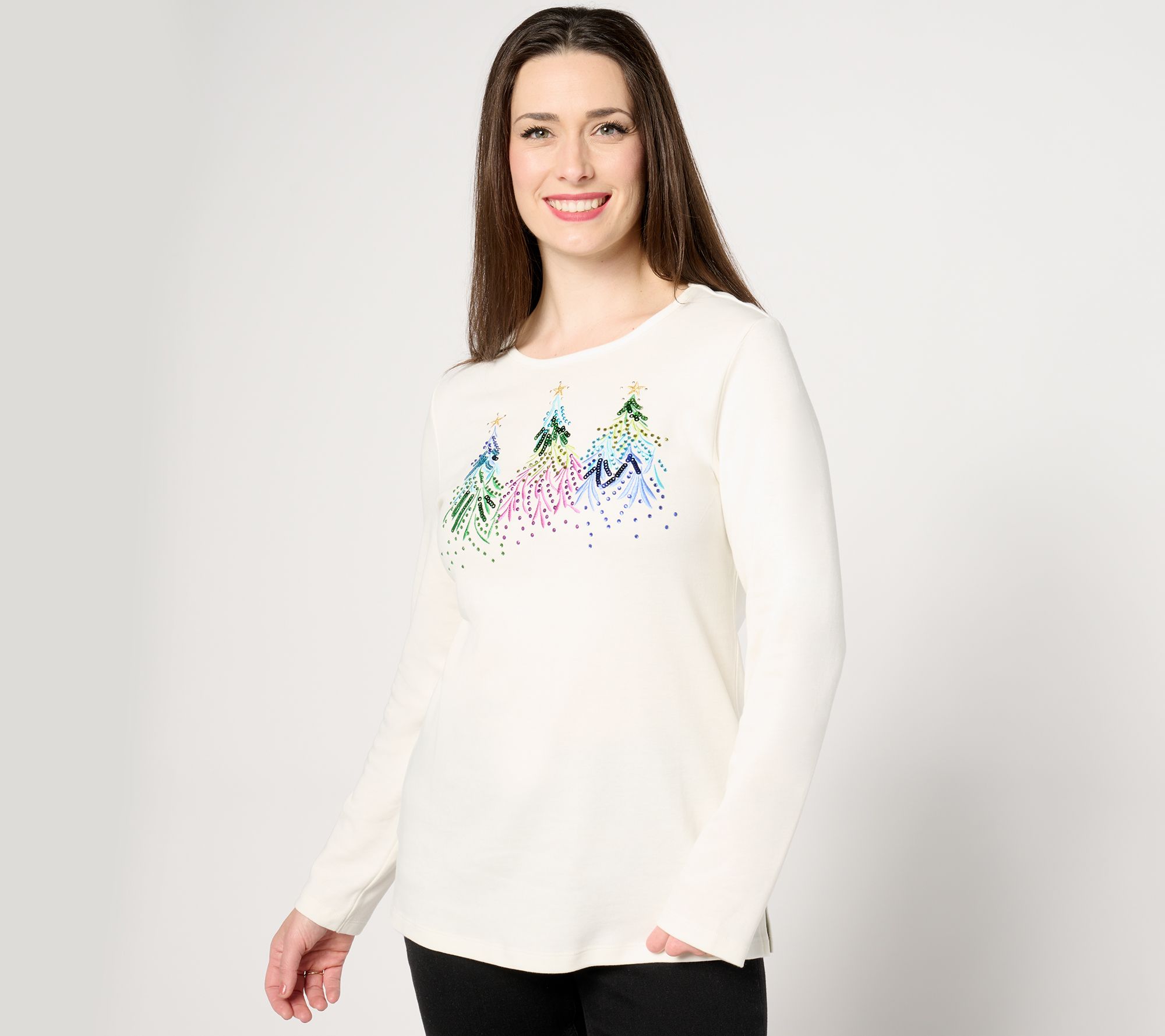 Quacker Factory Merry & Bright Embroidery with Sequin Top