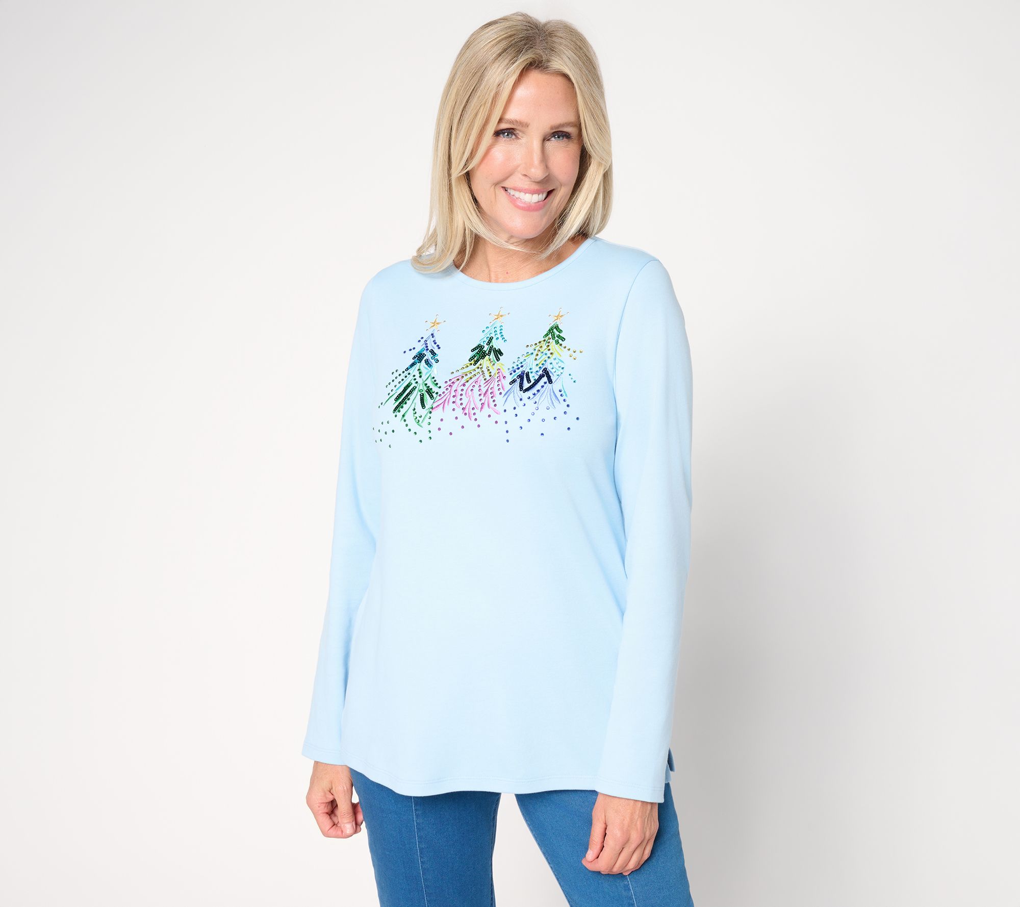 Quacker Factory Merry & Bright Embroidery with Sequin Top